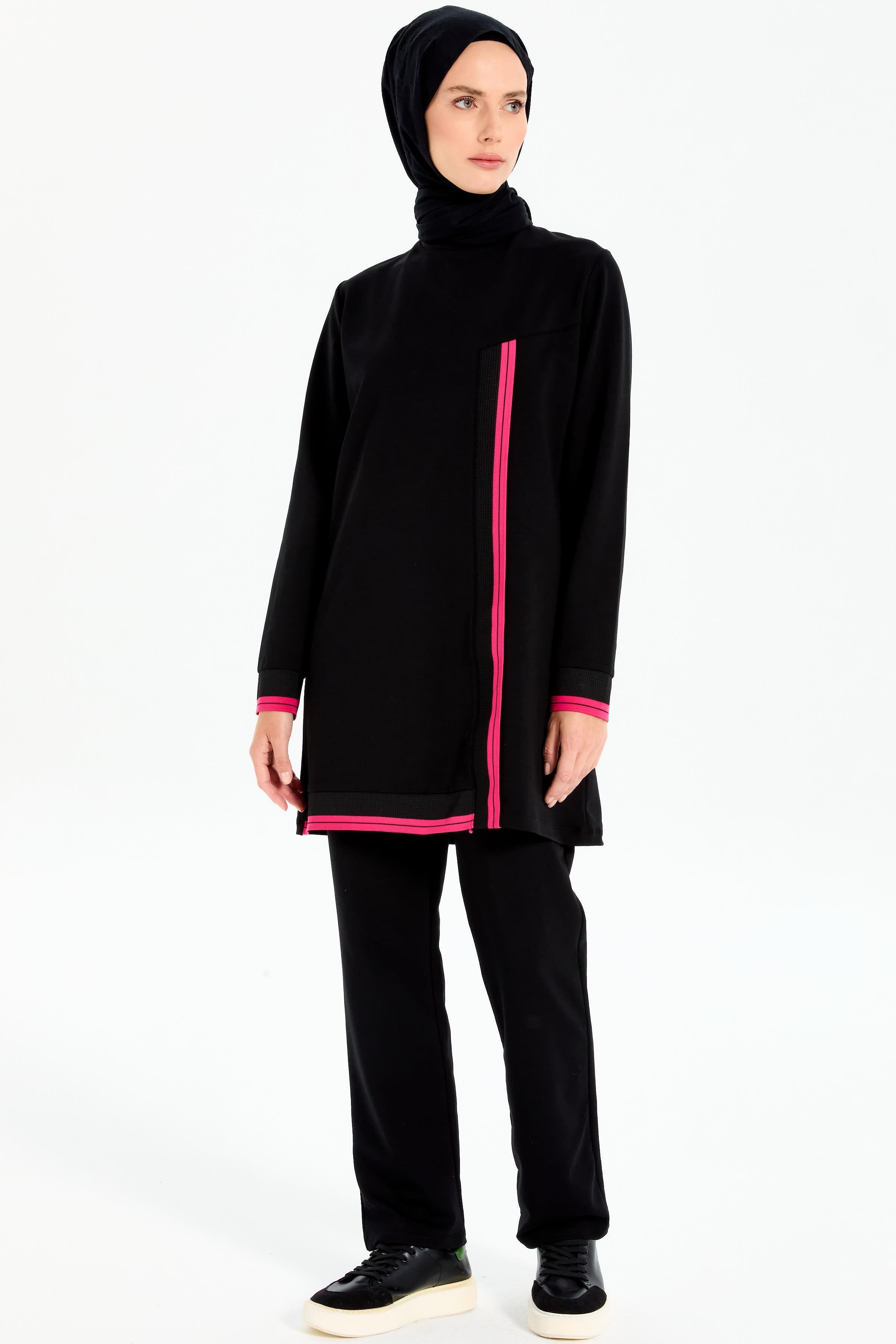 Ribana Detaylı Örme Takım - Siyah - Fuşya TUGBA