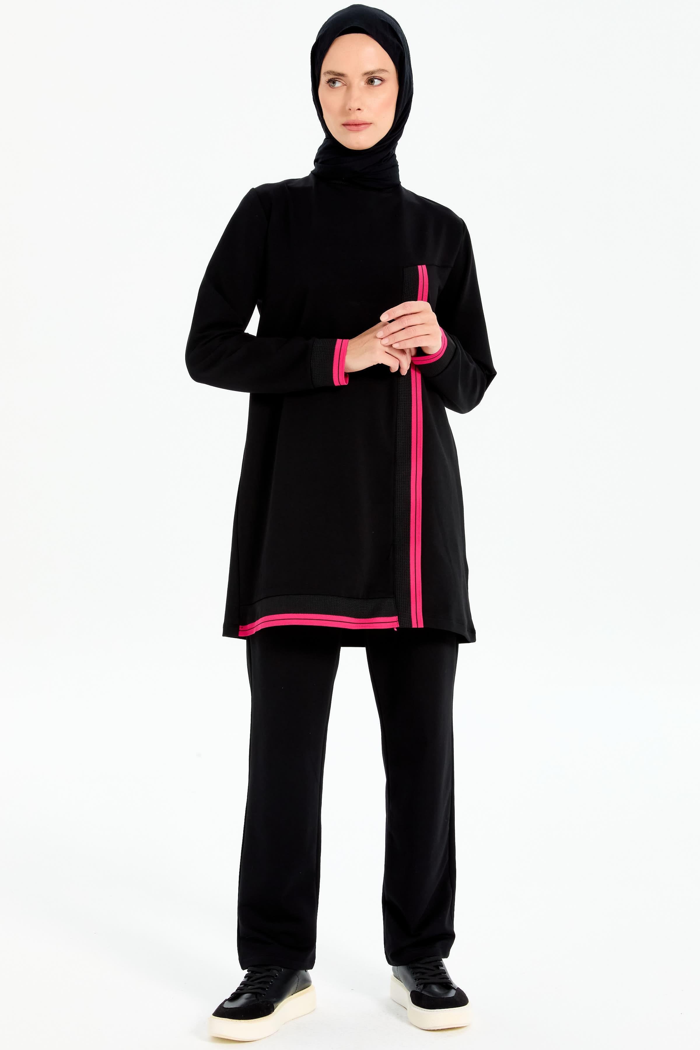 Ribana Detaylı Örme Takım - Siyah - Fuşya TUGBA