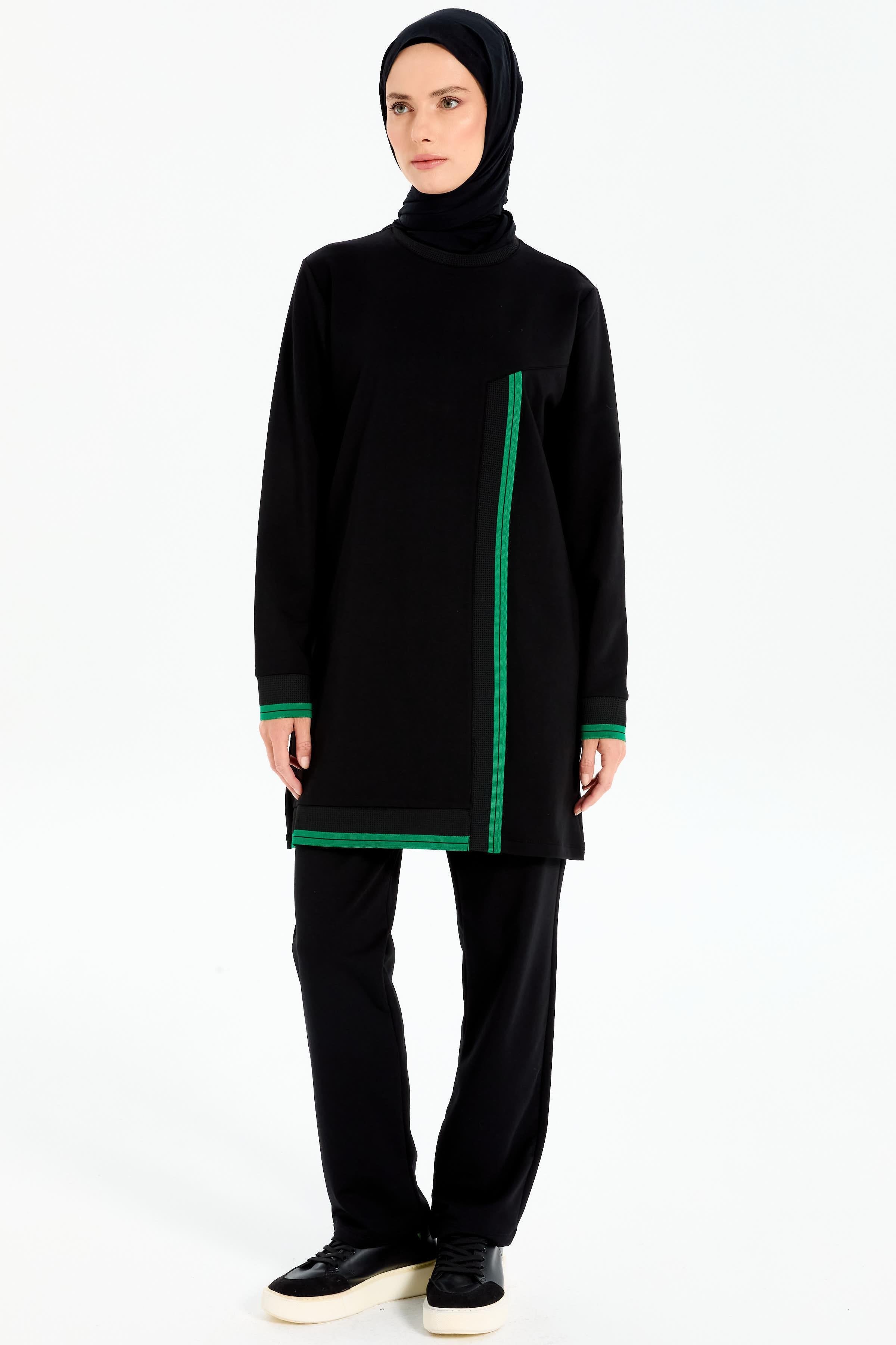Ribana Detaylı Örme Takım - Siyah - Yeşil TUGBA