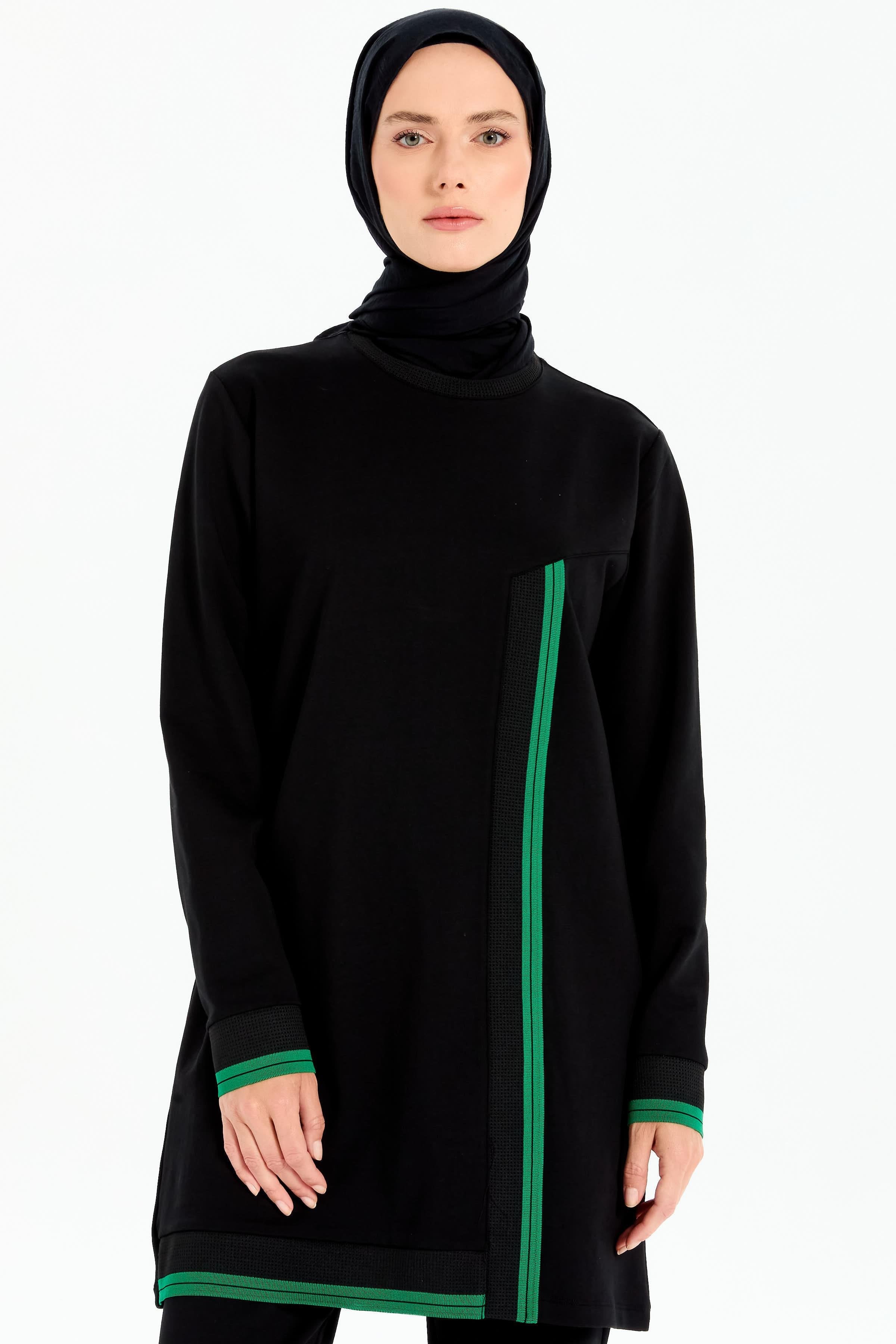 Ribana Detaylı Örme Takım - Siyah - Yeşil TUGBA