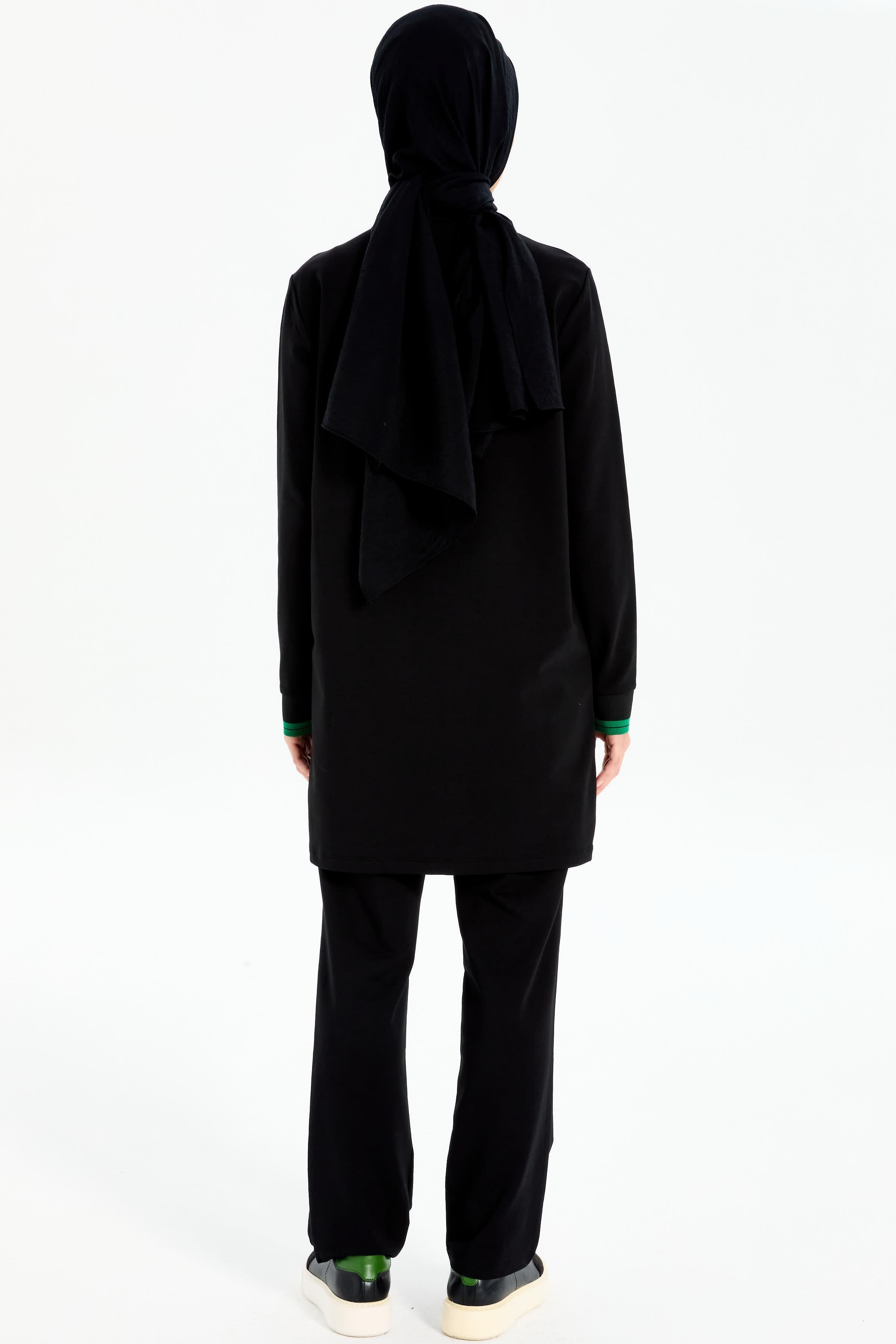 Ribana Detaylı Örme Takım - Siyah - Yeşil TUGBA