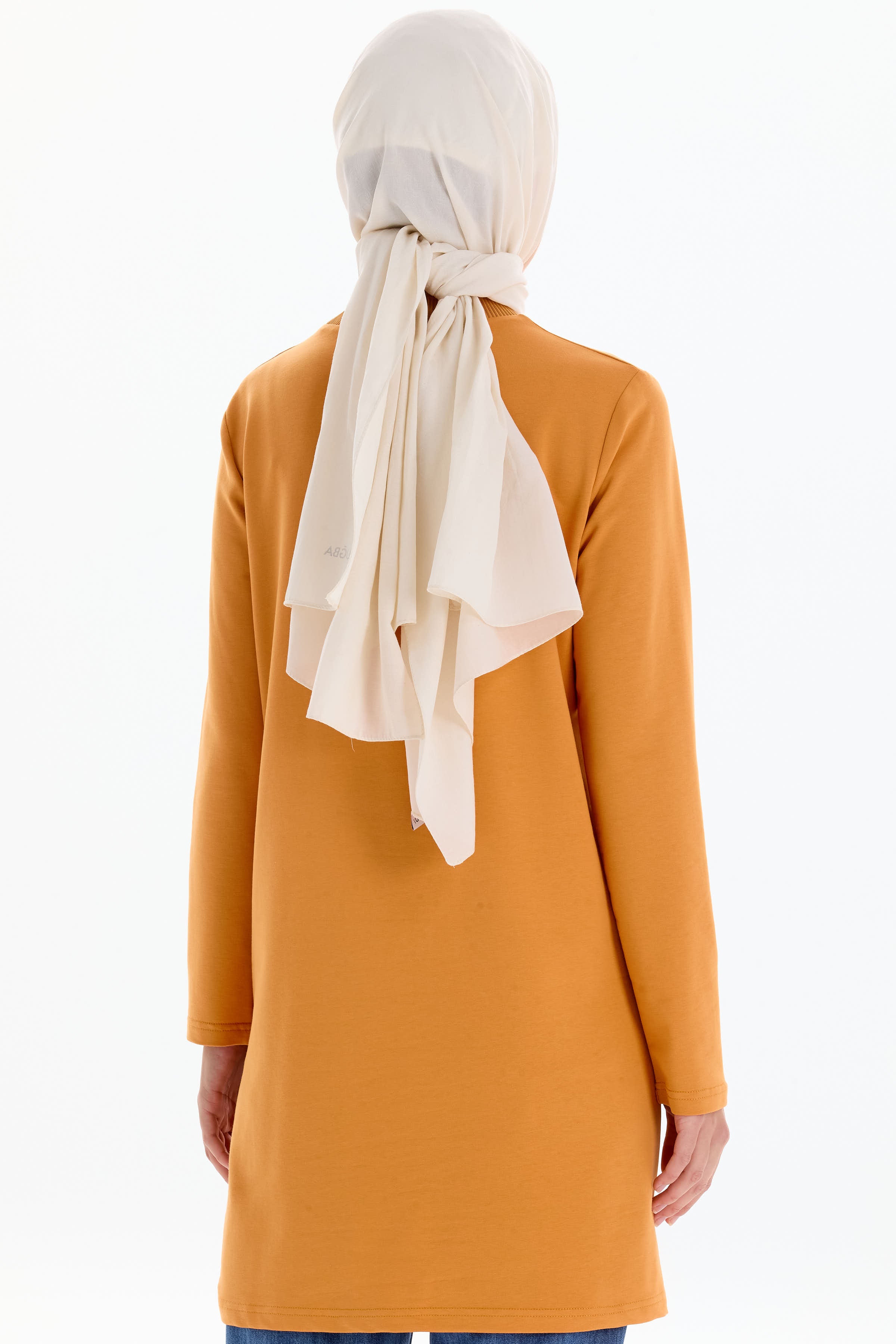 Ribana Yakalı Desen Baskılı Örme Sweat - Turuncu TUGBA