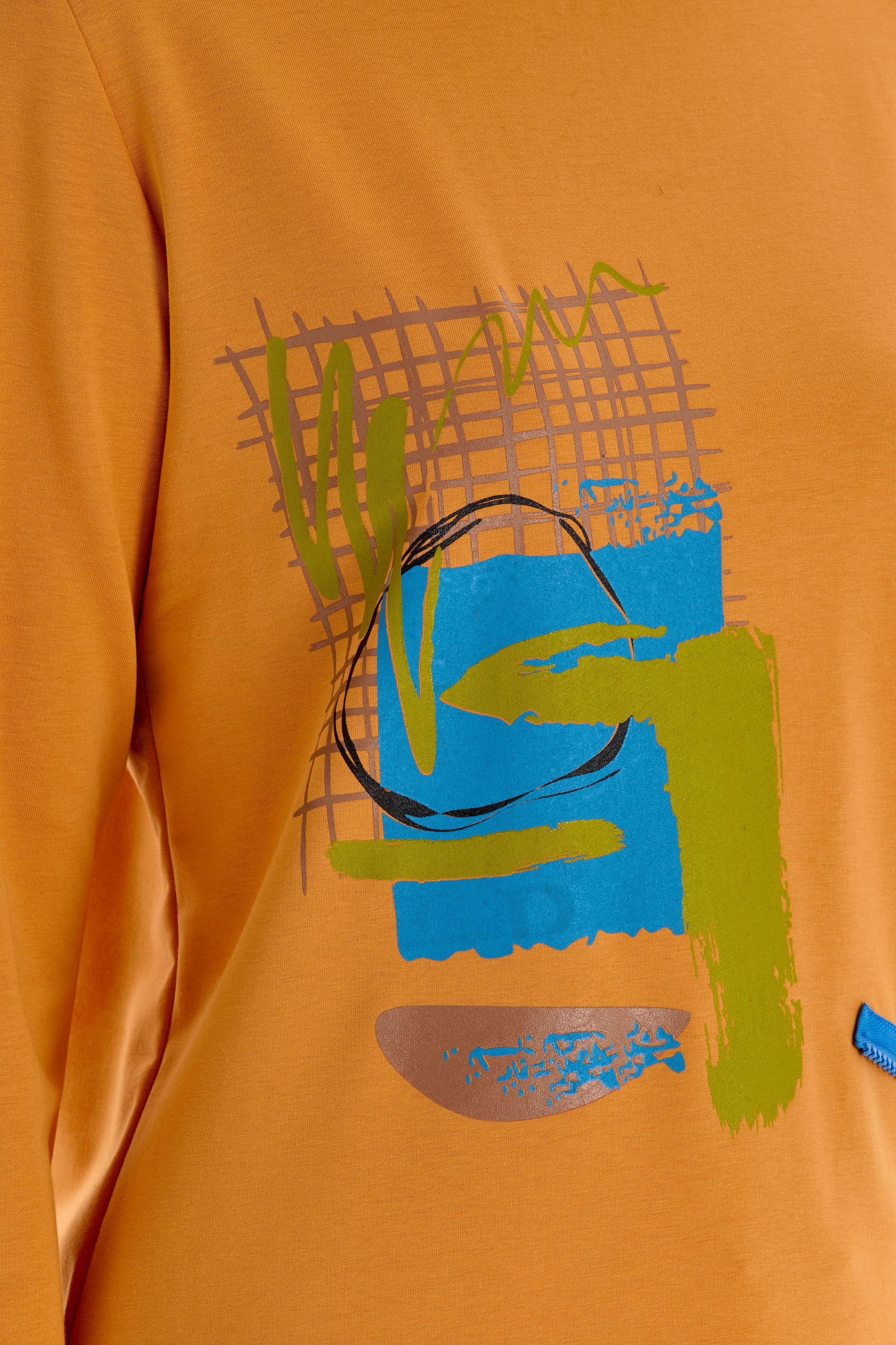 Ribana Yakalı Desen Baskılı Örme Sweat - Turuncu TUGBA