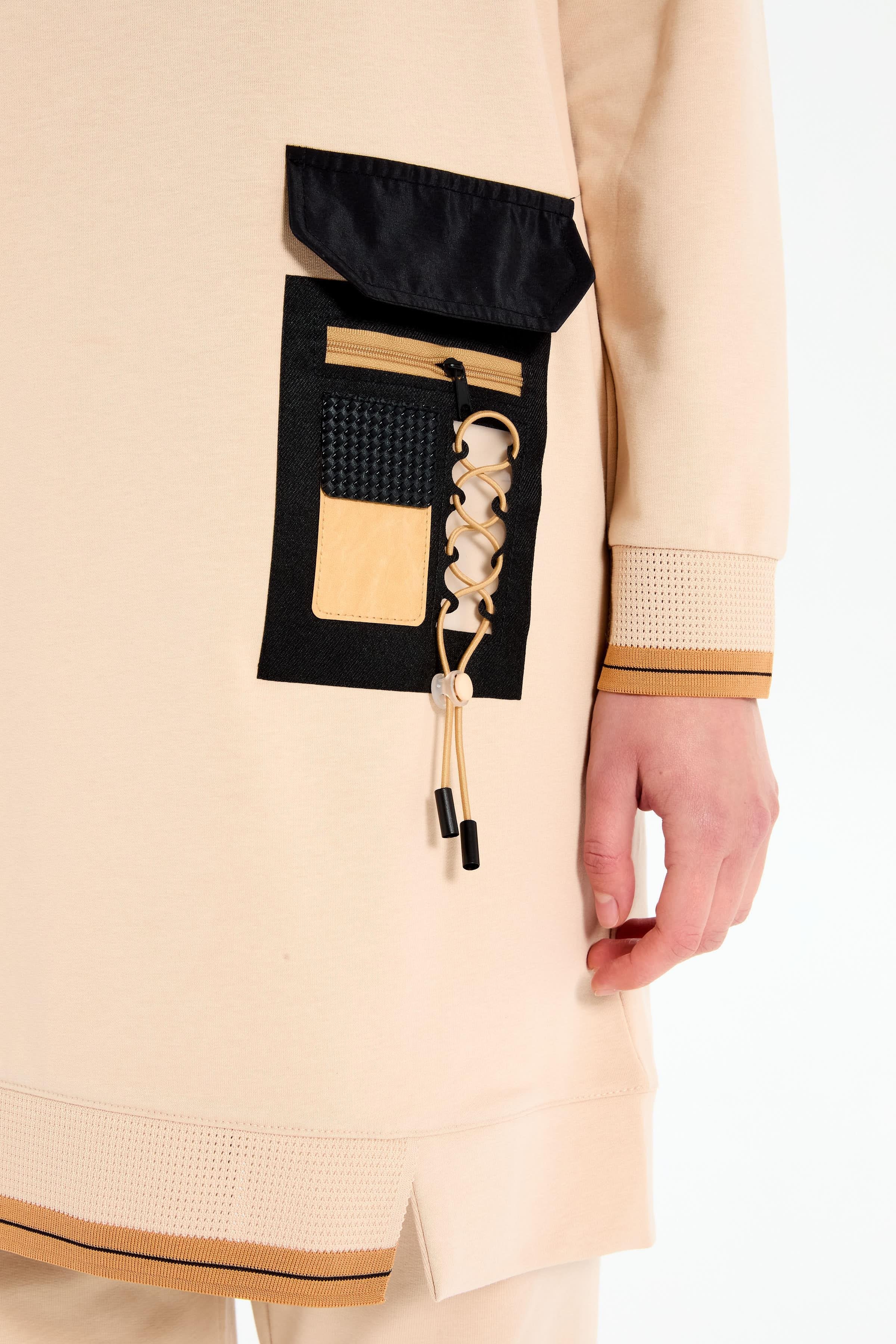 Ribanalı Cep Detaylı Tunik Pantolonlu Takım - Bej - Camel TUGBA