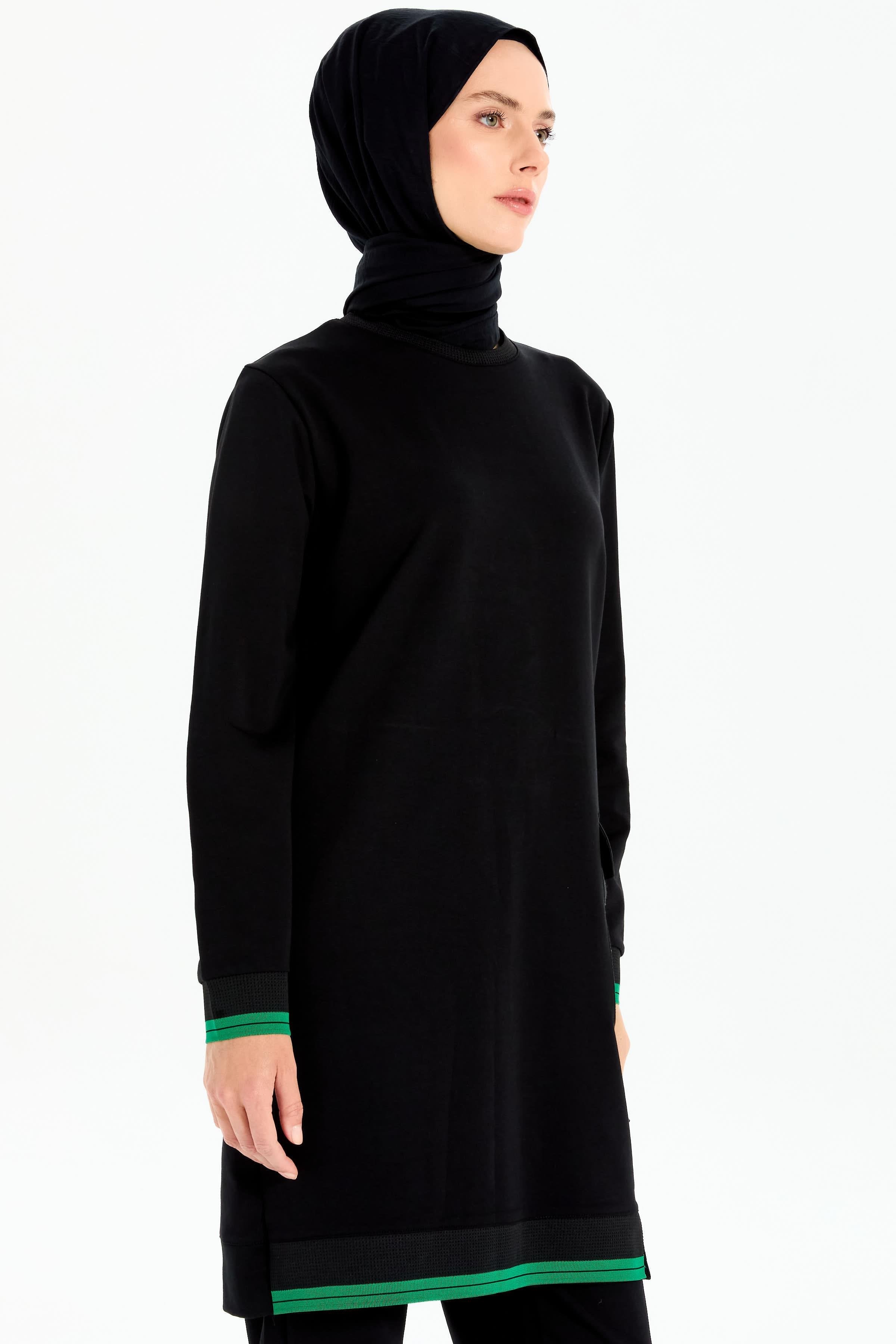 Ribanalı Cep Detaylı Tunik Pantolonlu Takım - Siyah - Yeşil TUGBA