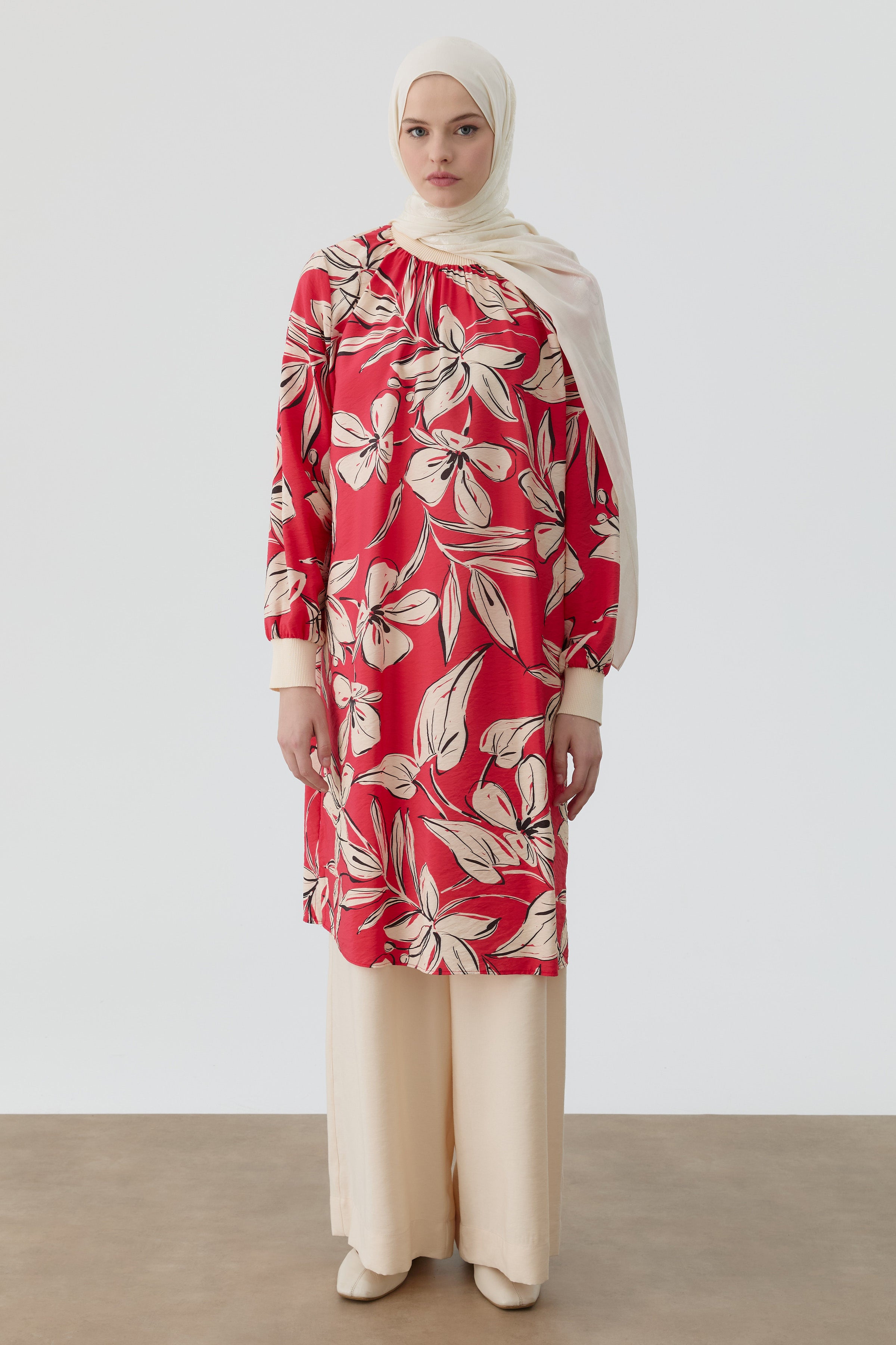 Ribanalı Çiçek Desenli Tunik - Mercan TUGBA