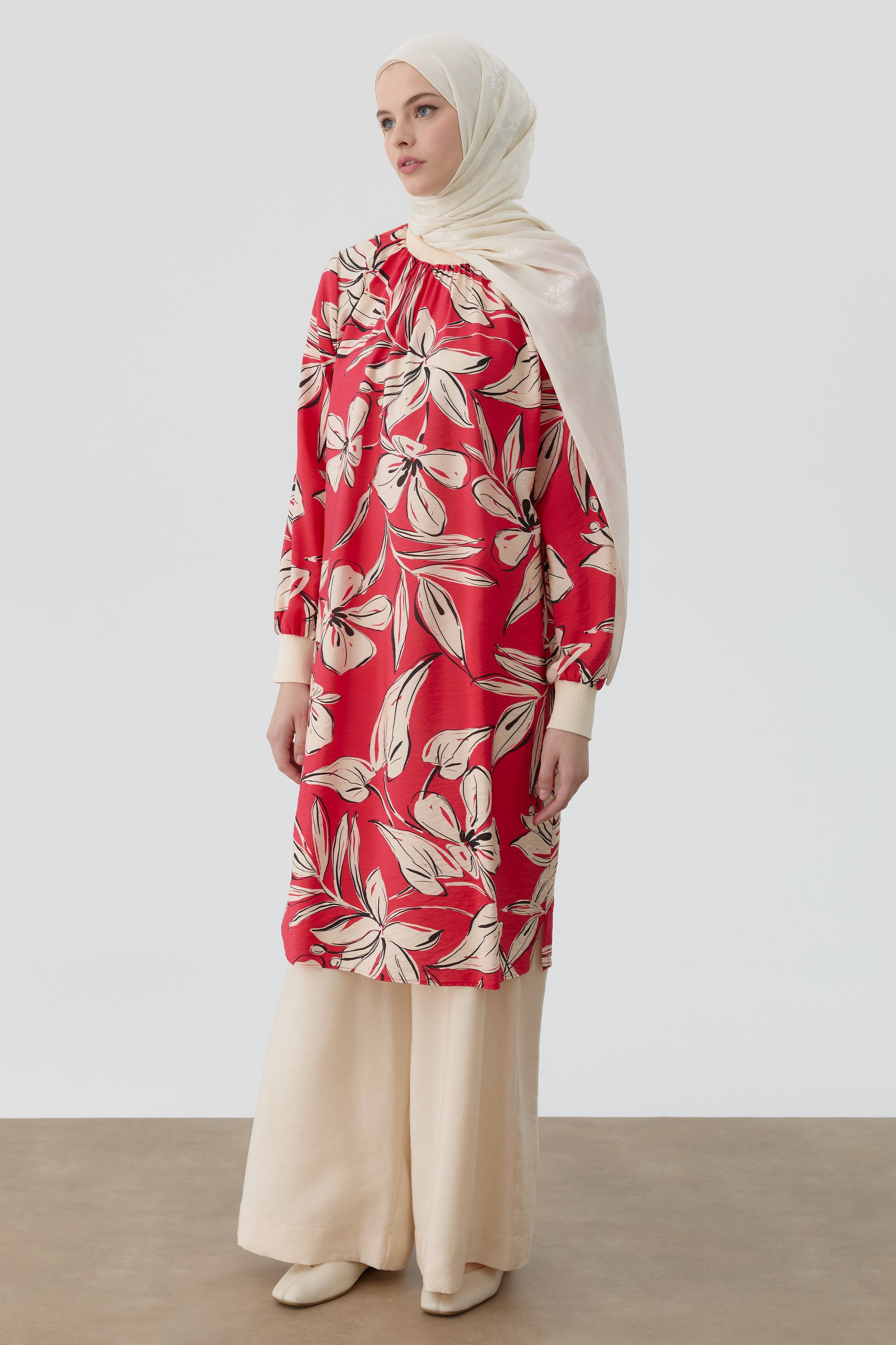 Ribanalı Çiçek Desenli Tunik - Mercan TUGBA