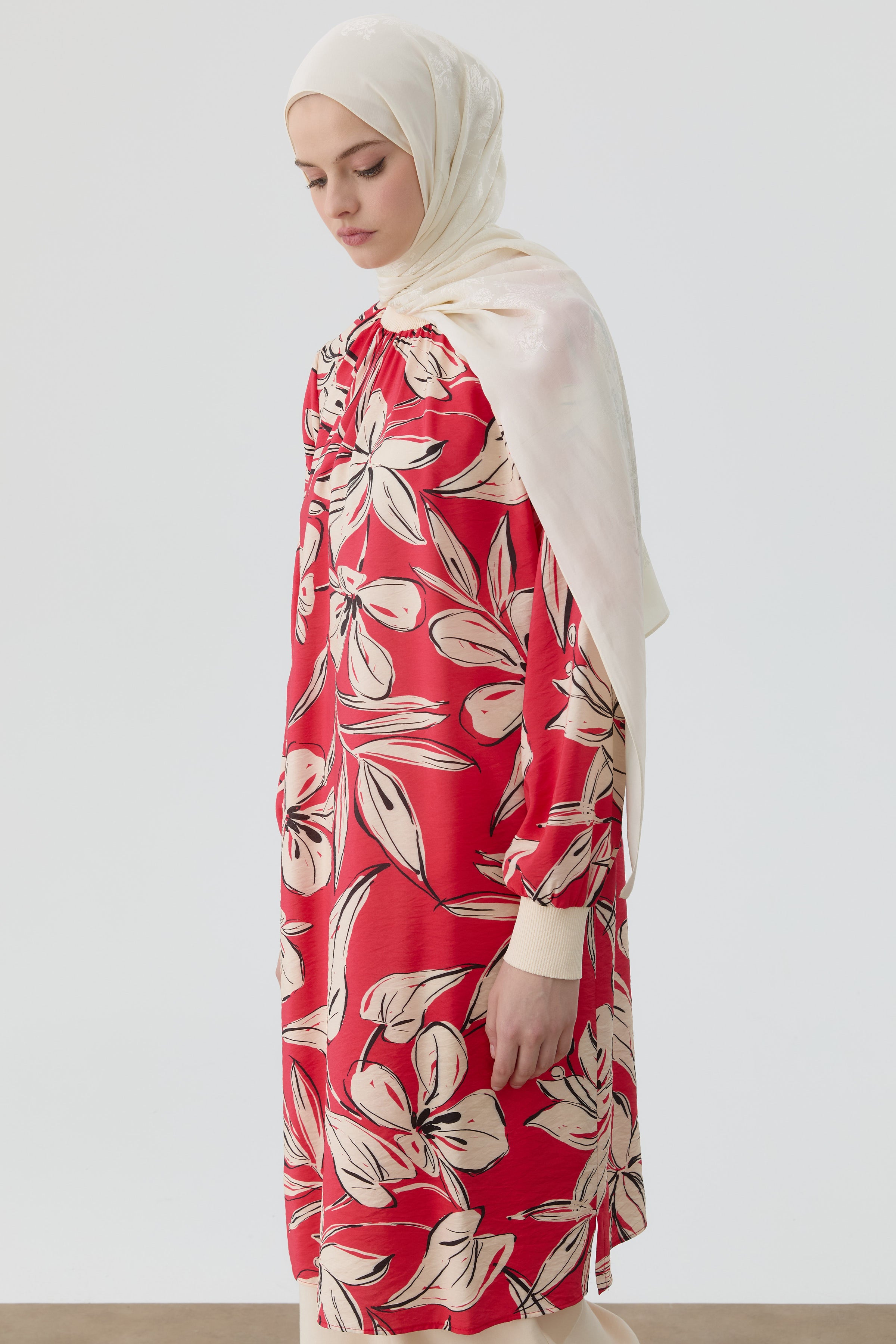 Ribanalı Çiçek Desenli Tunik - Mercan TUGBA