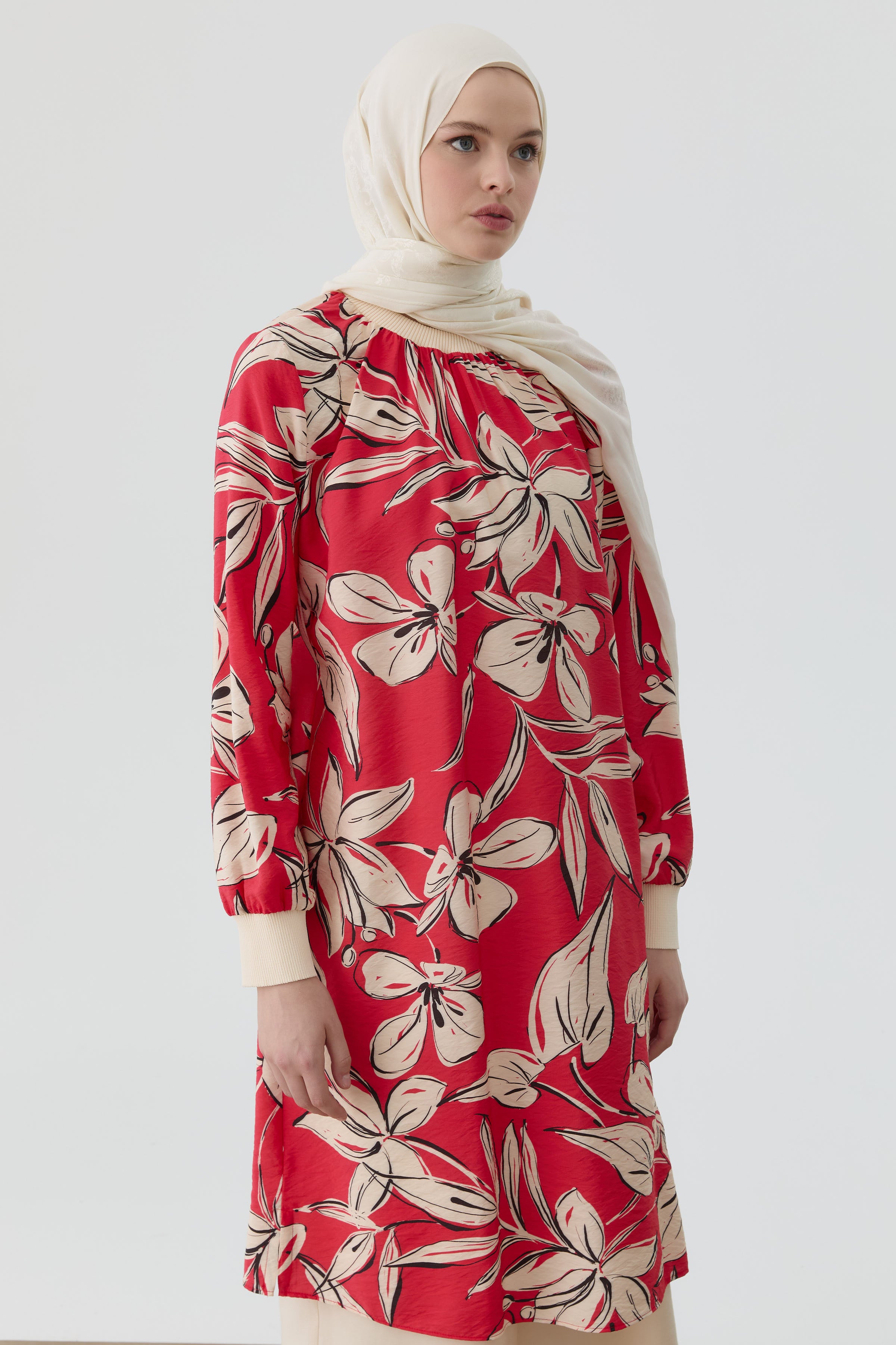 Ribanalı Çiçek Desenli Tunik - Mercan TUGBA