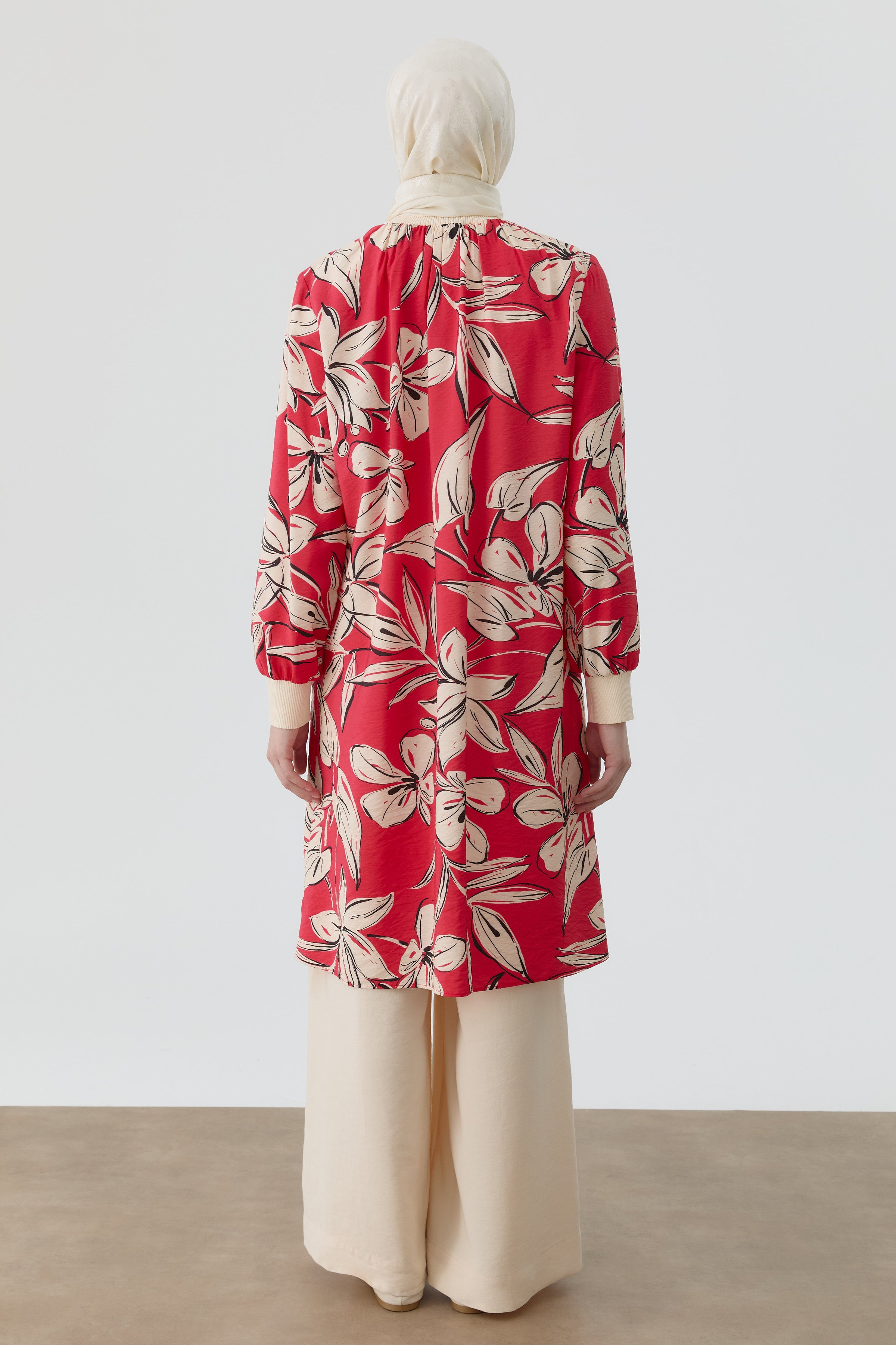 Ribanalı Çiçek Desenli Tunik - Mercan TUGBA