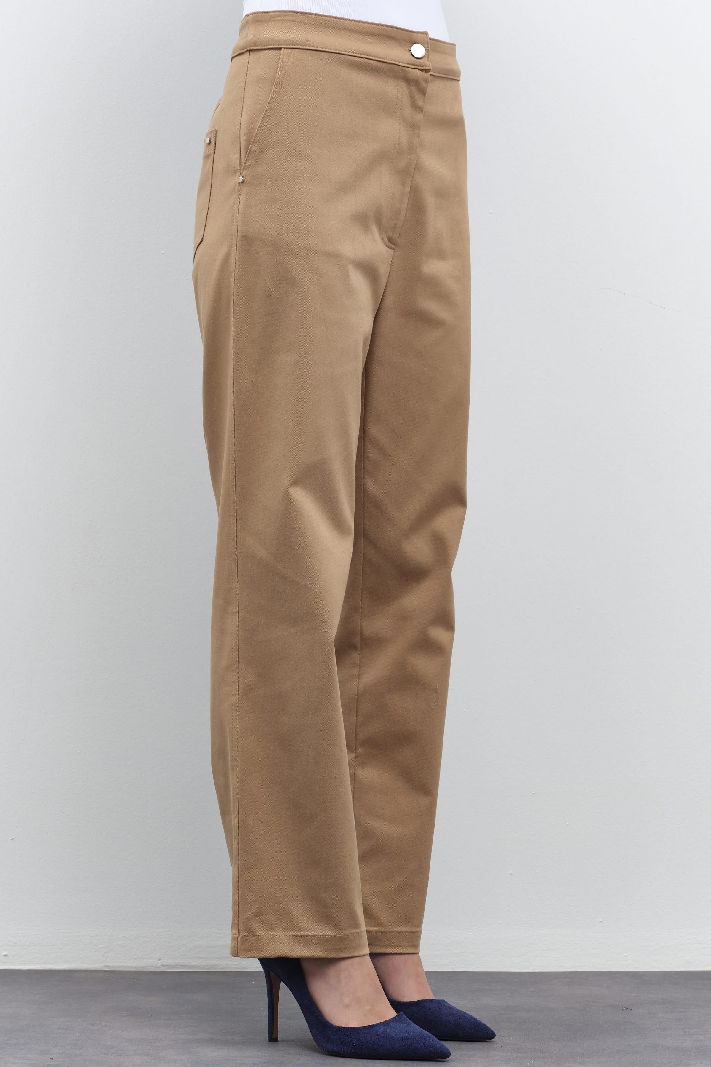Rivet Detaylı Kanvas Pantolon - Camel TUGBA