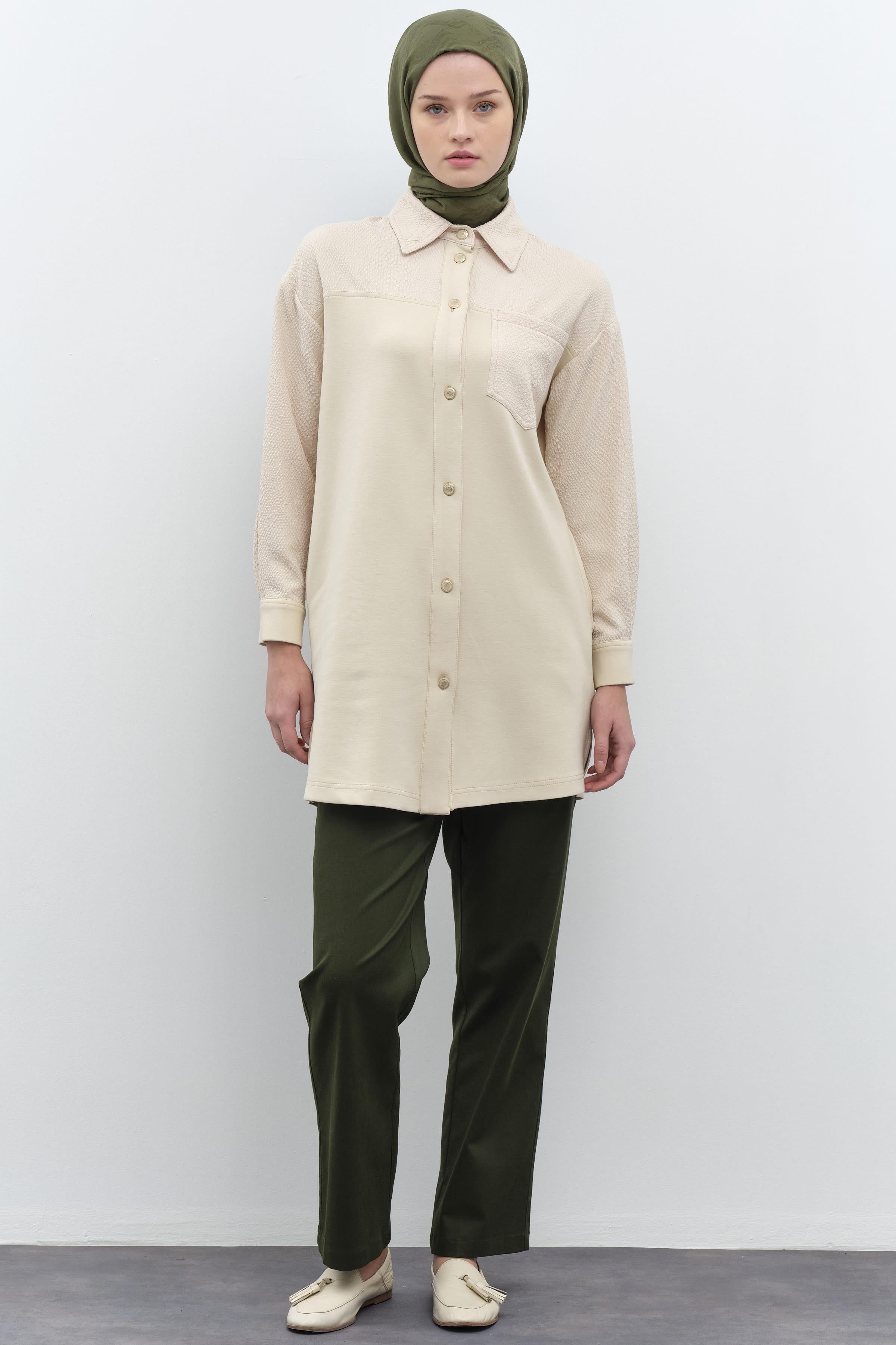 Rivet Detaylı Kanvas Pantolon - Haki TUGBA