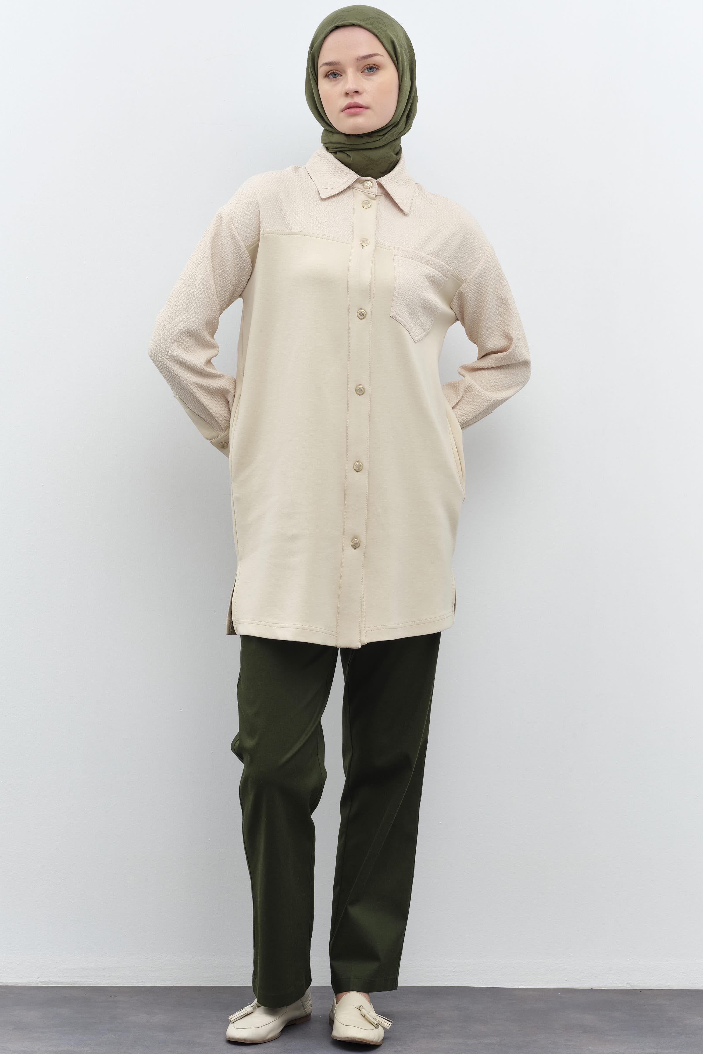 Rivet Detaylı Kanvas Pantolon - Haki TUGBA