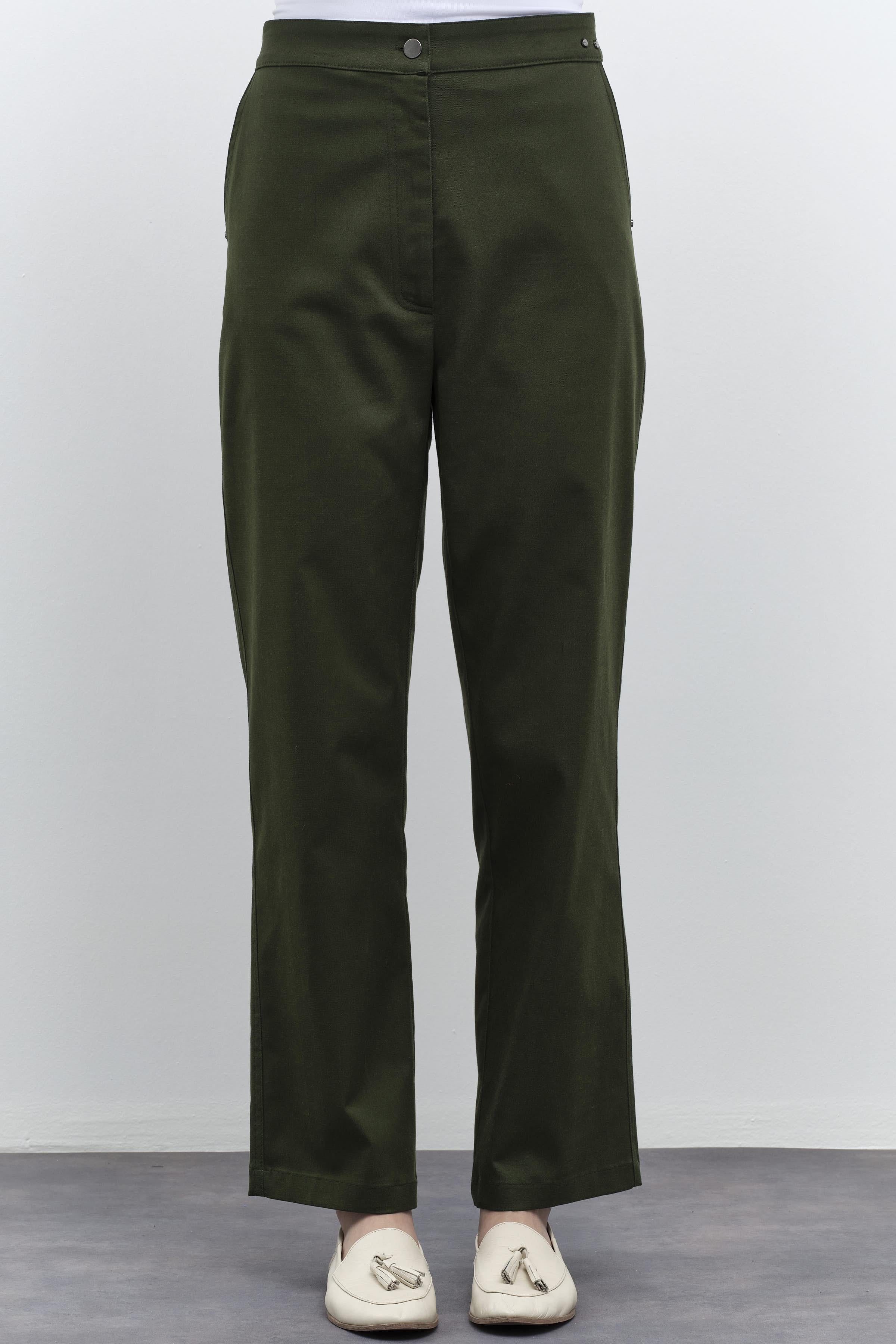 Rivet Detaylı Kanvas Pantolon - Haki TUGBA