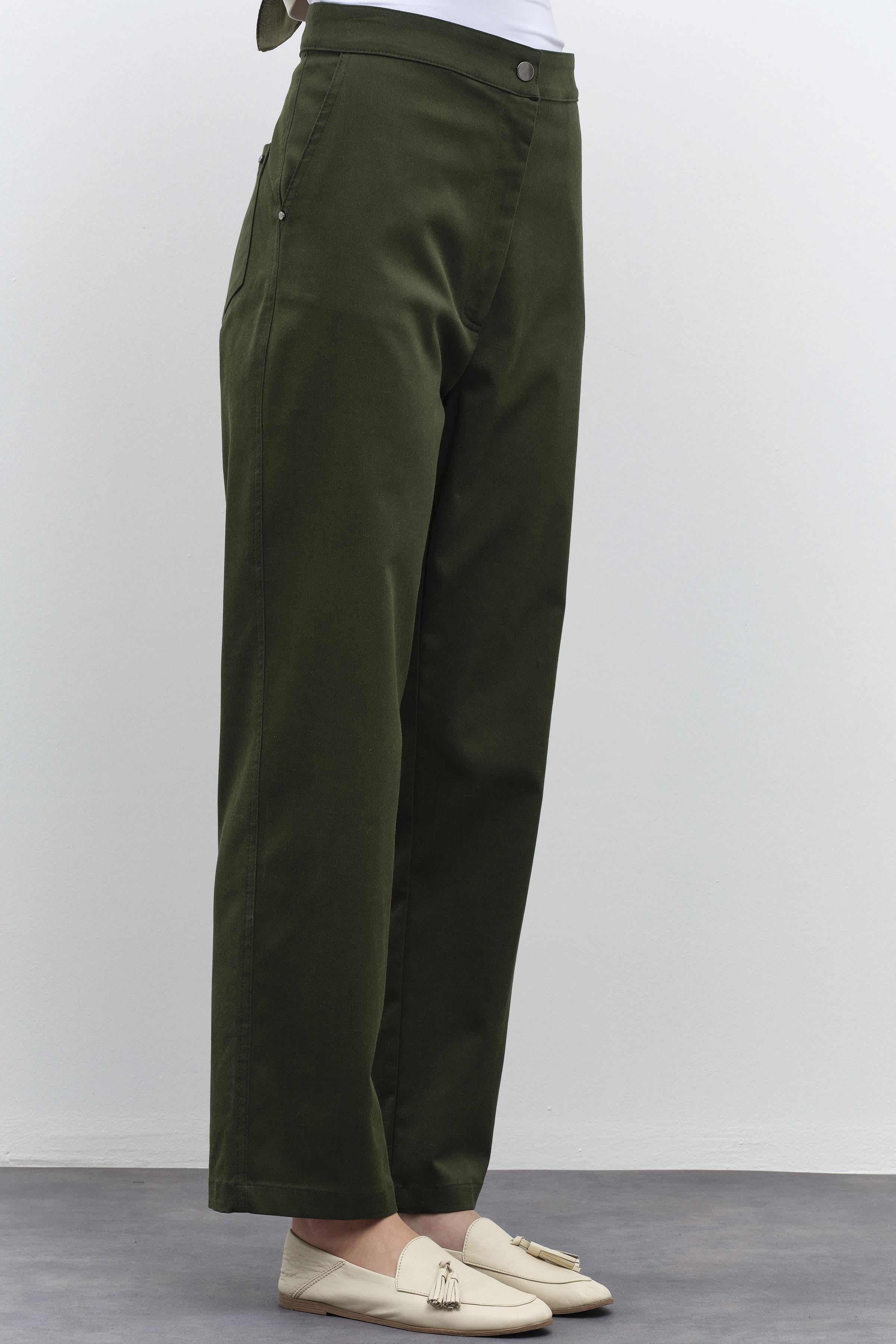 Rivet Detaylı Kanvas Pantolon - Haki TUGBA