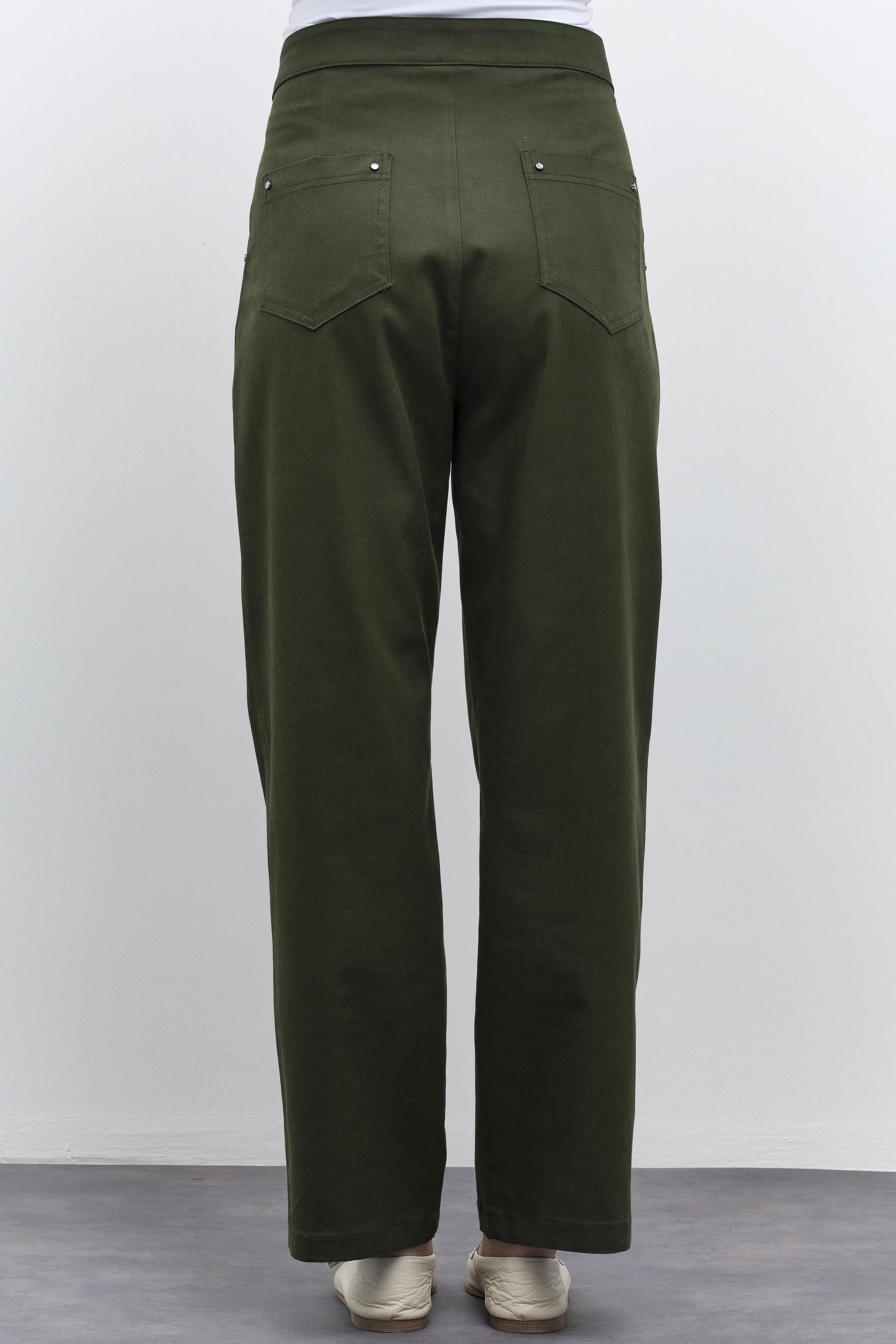 Rivet Detaylı Kanvas Pantolon - Haki TUGBA