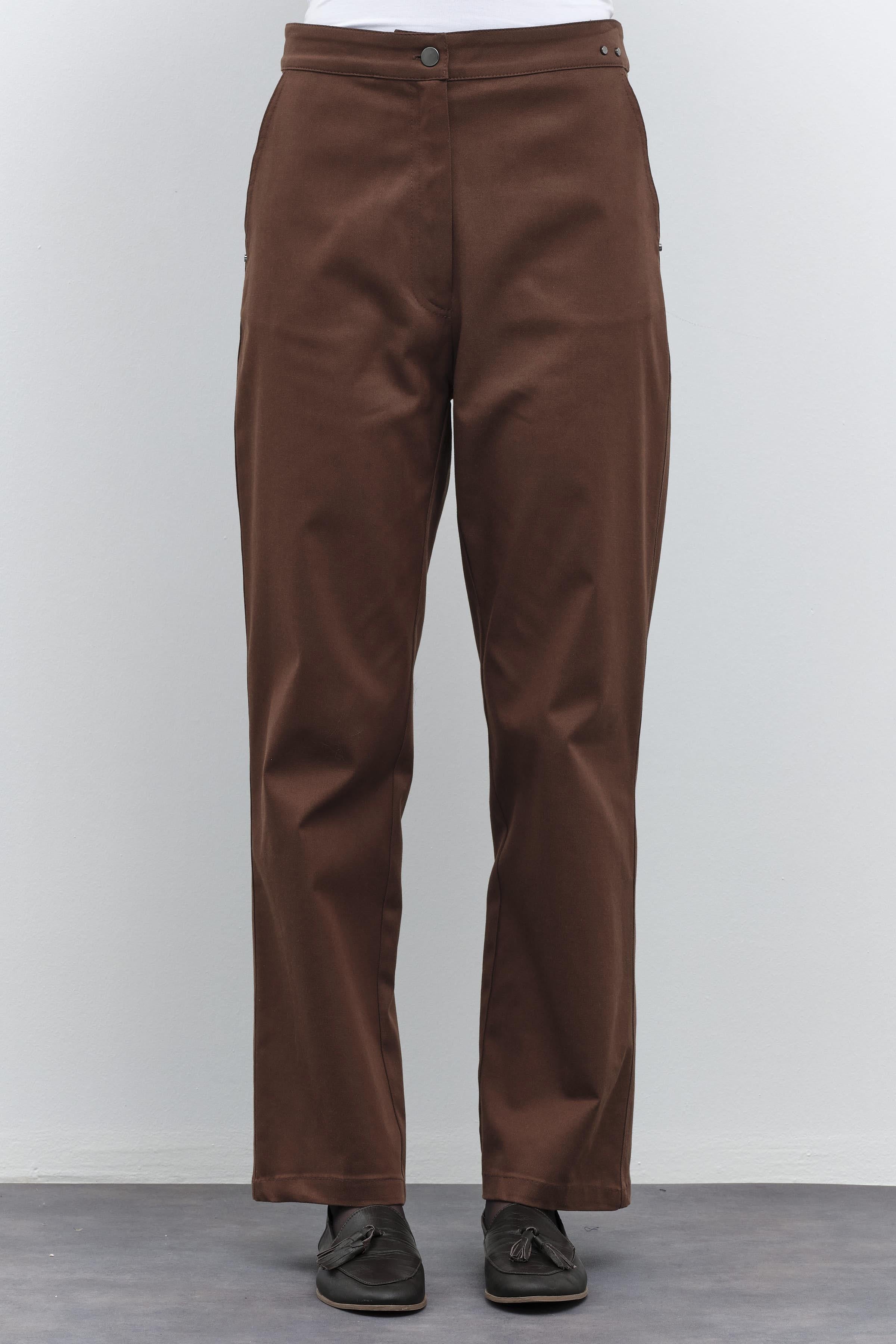 Rivet Detaylı Kanvas Pantolon - Kahve TUGBA