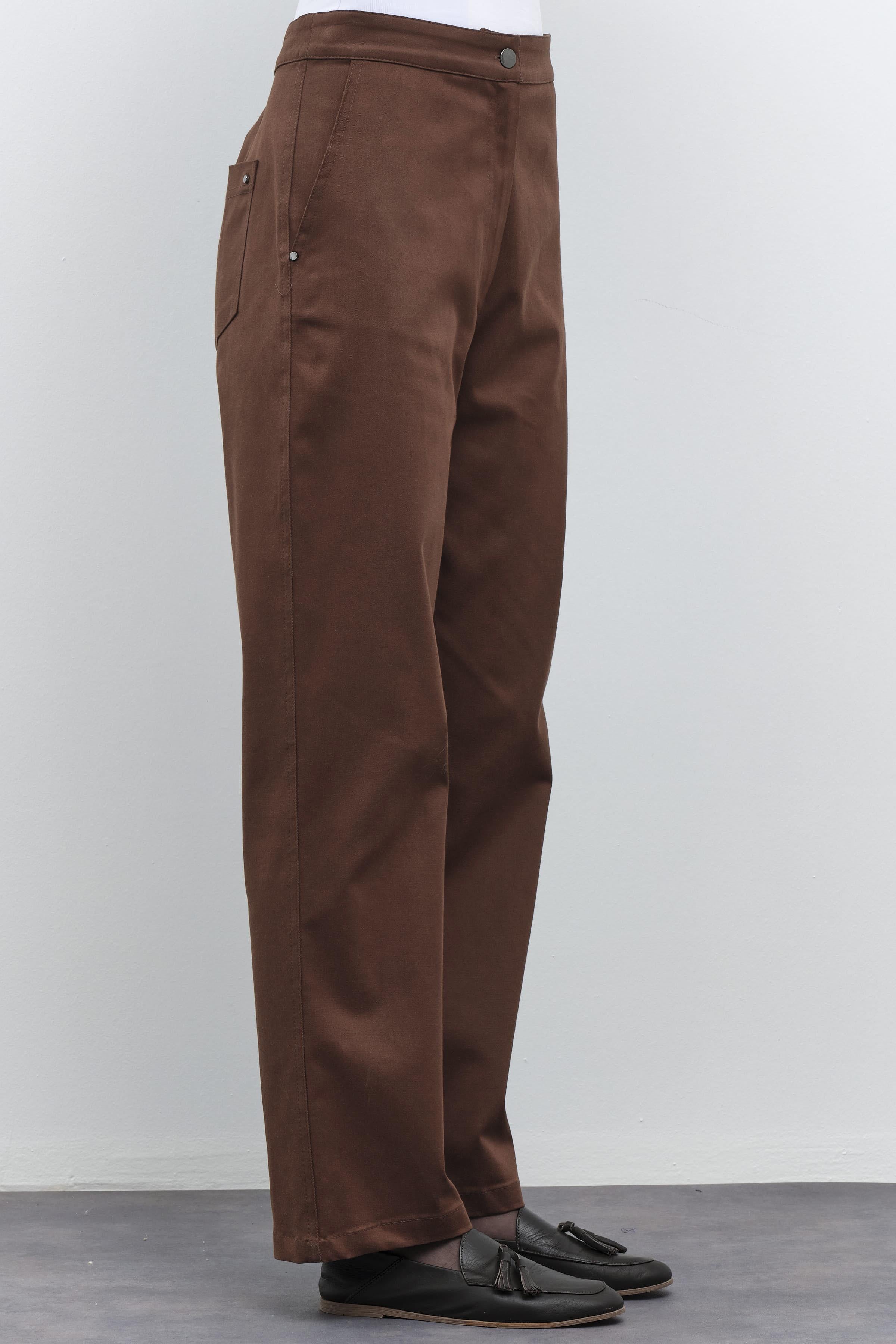 Rivet Detaylı Kanvas Pantolon - Kahve TUGBA