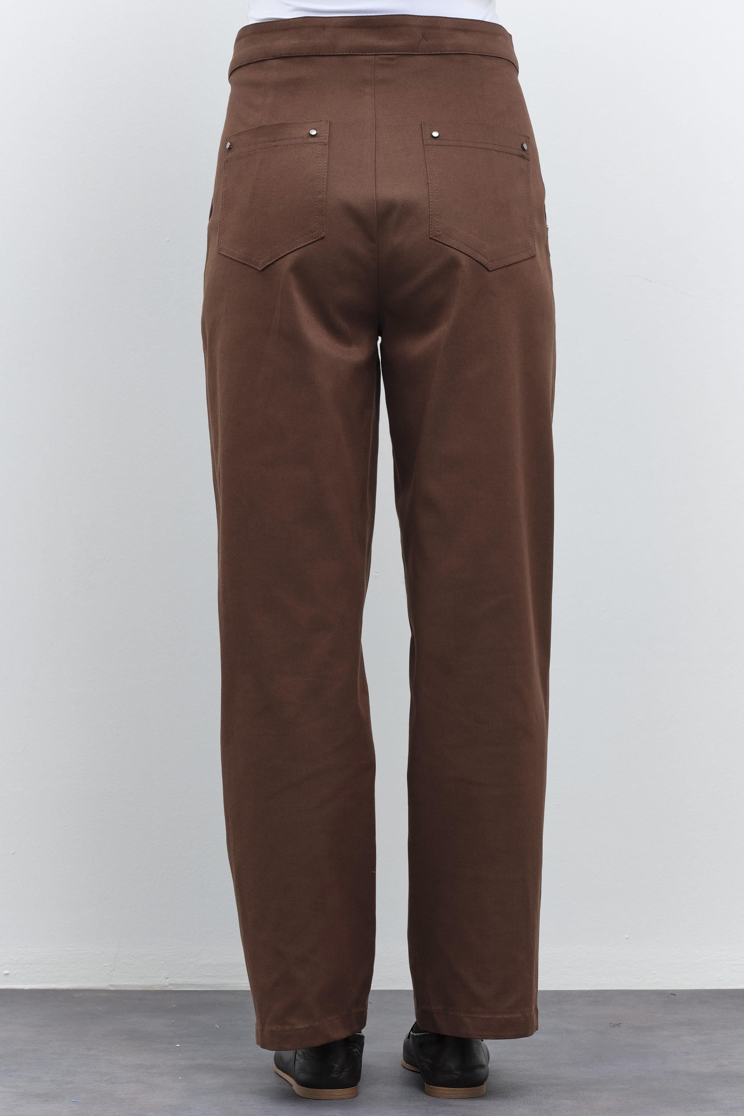 Rivet Detaylı Kanvas Pantolon - Kahve TUGBA