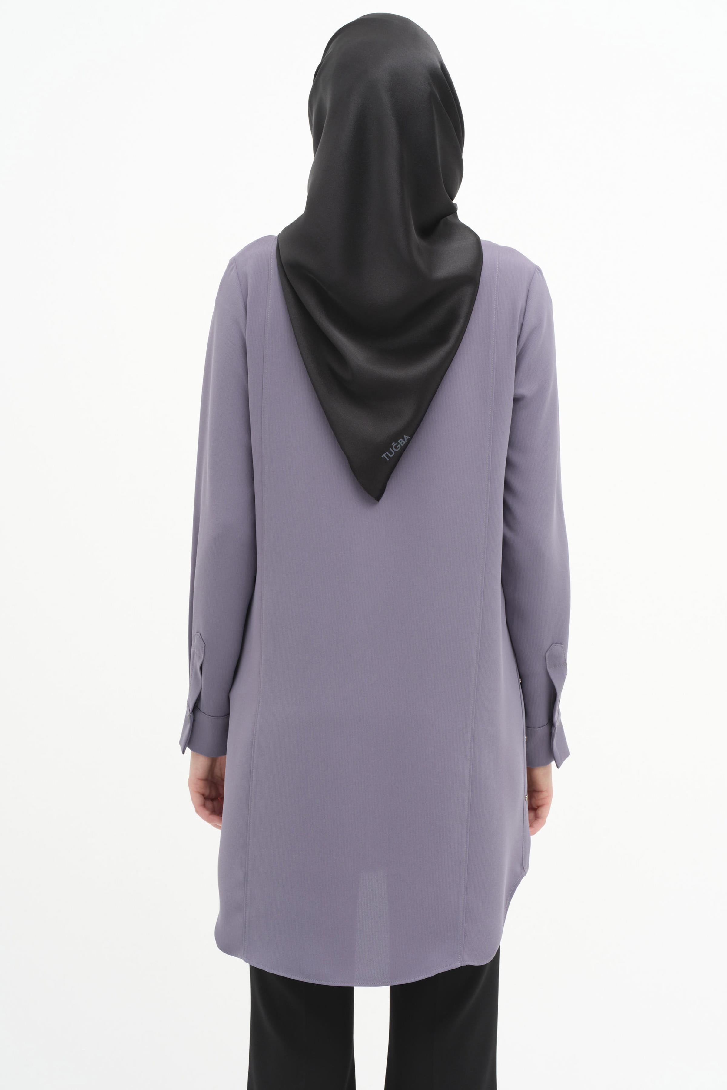 Rivet Detaylı Yırtmaçlı Tunik - Gri TUGBA