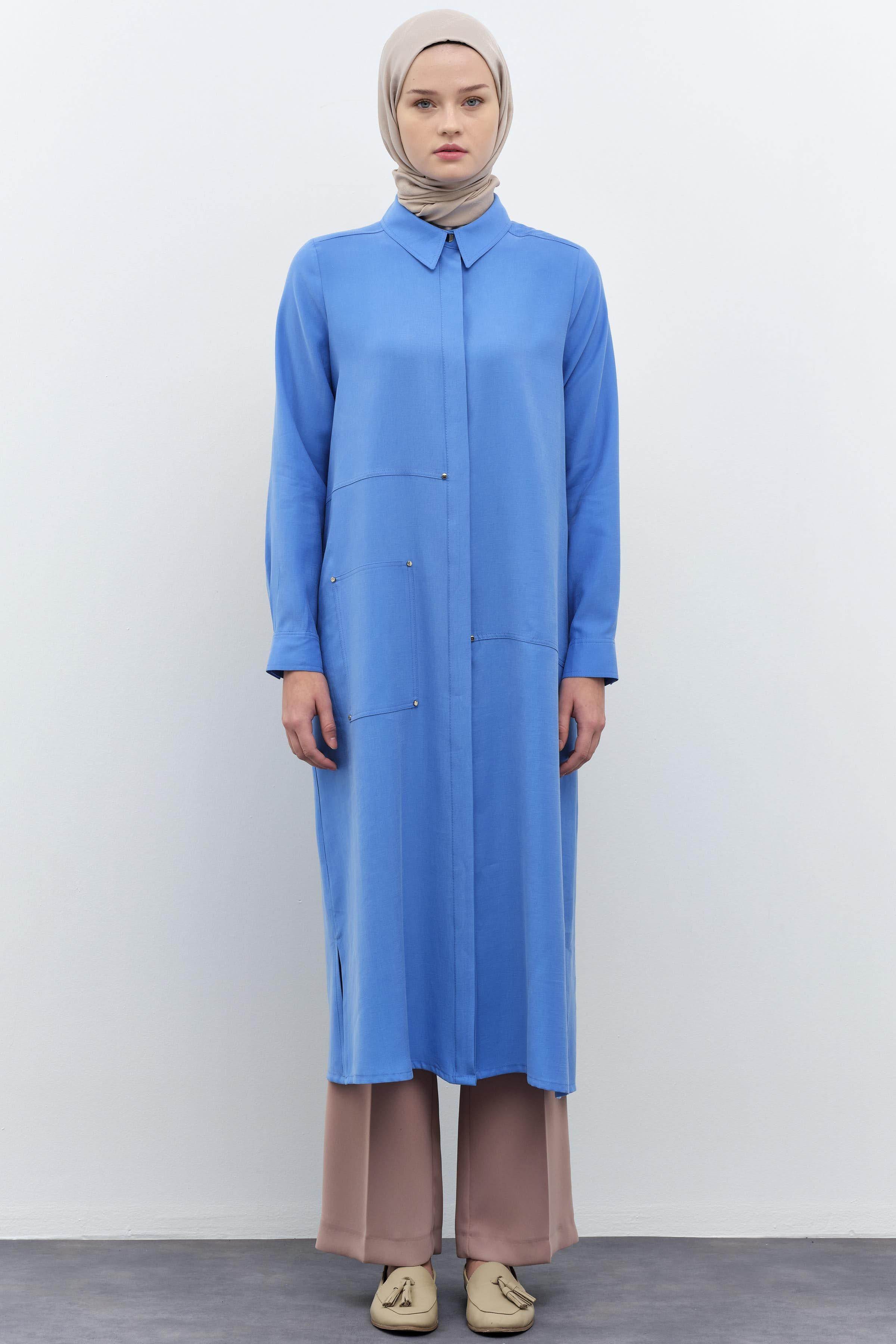 Rivetli Kesik Detaylı Tunik - İndigo TUGBA