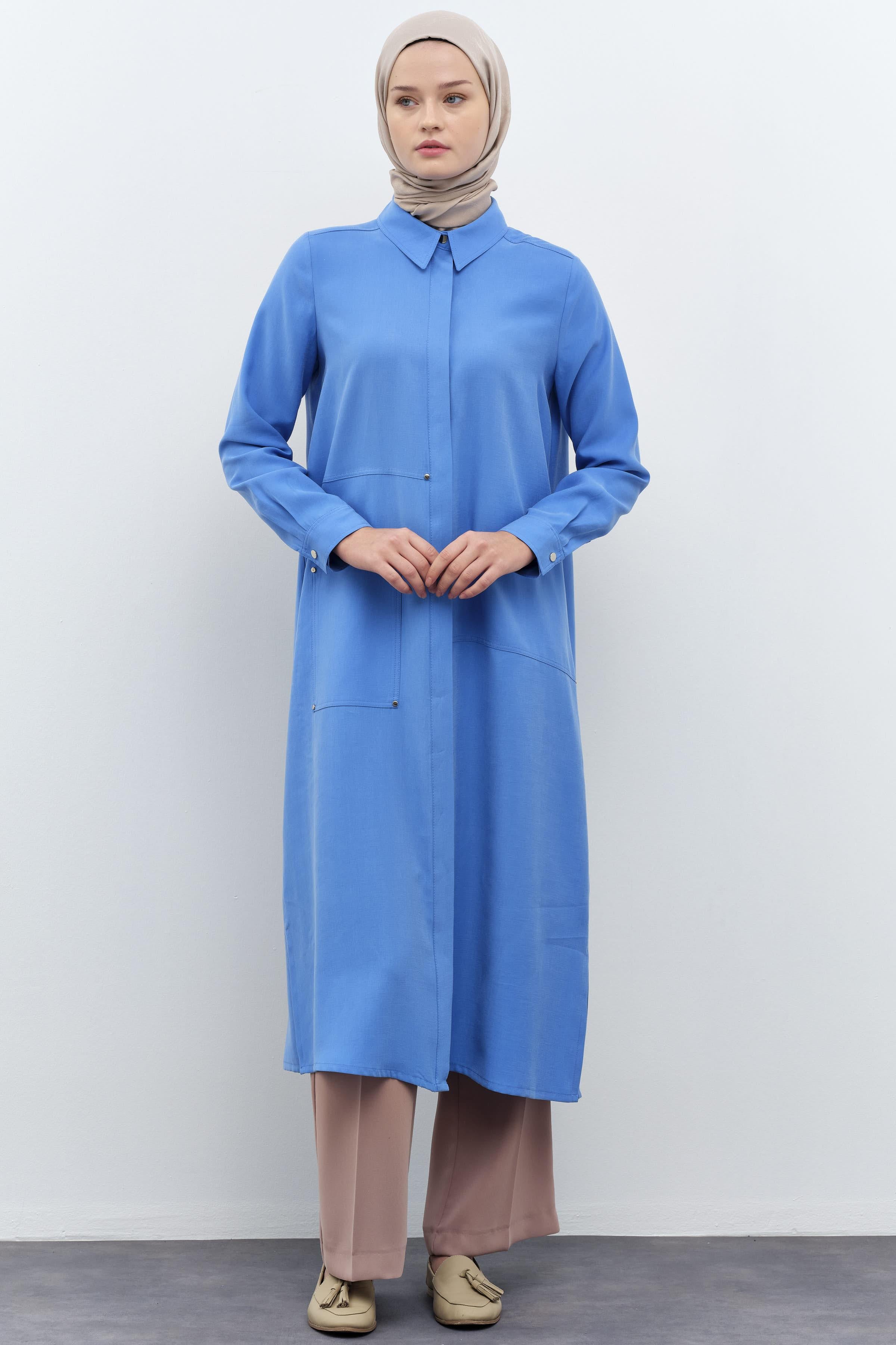 Rivetli Kesik Detaylı Tunik - İndigo TUGBA