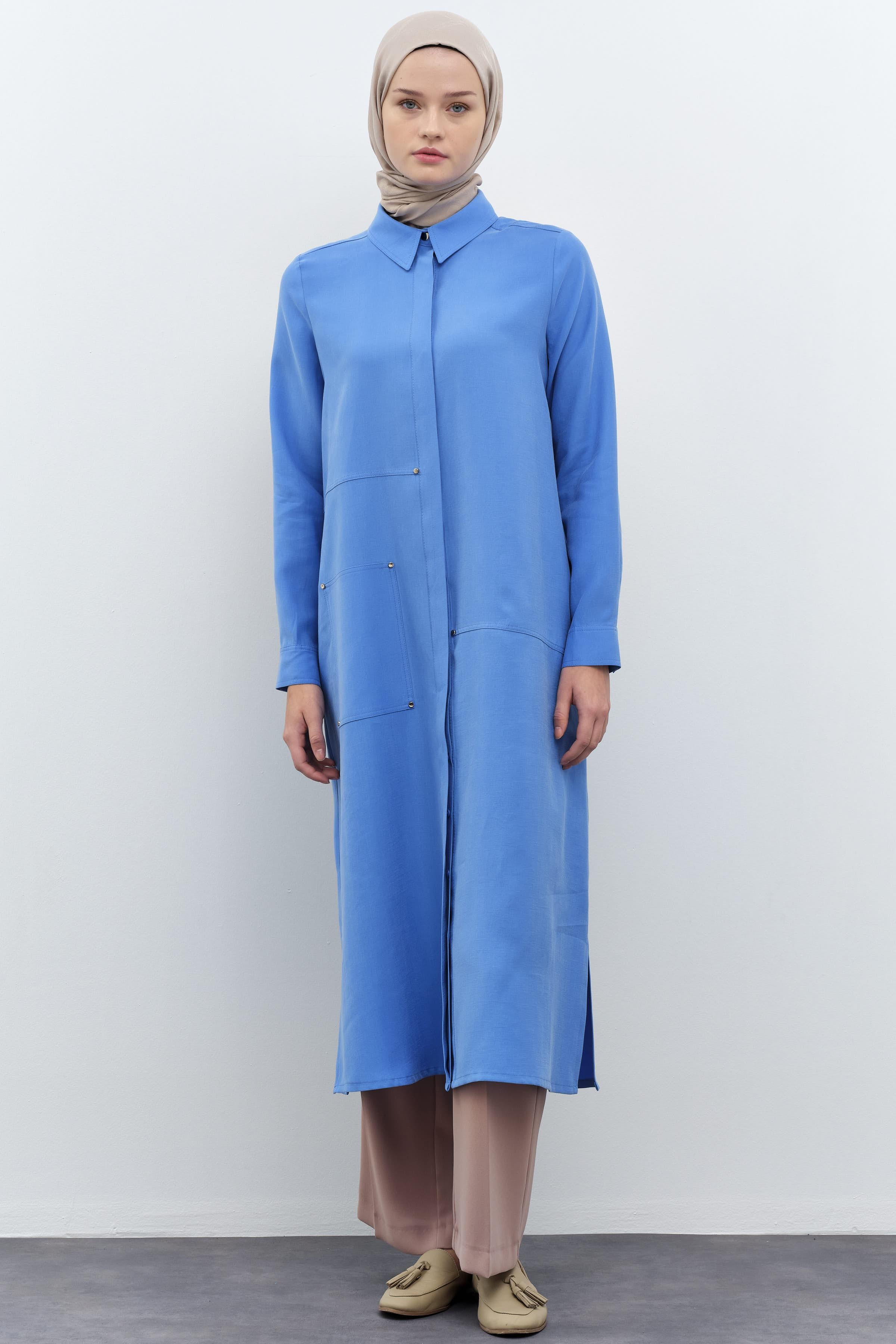 Rivetli Kesik Detaylı Tunik - İndigo TUGBA