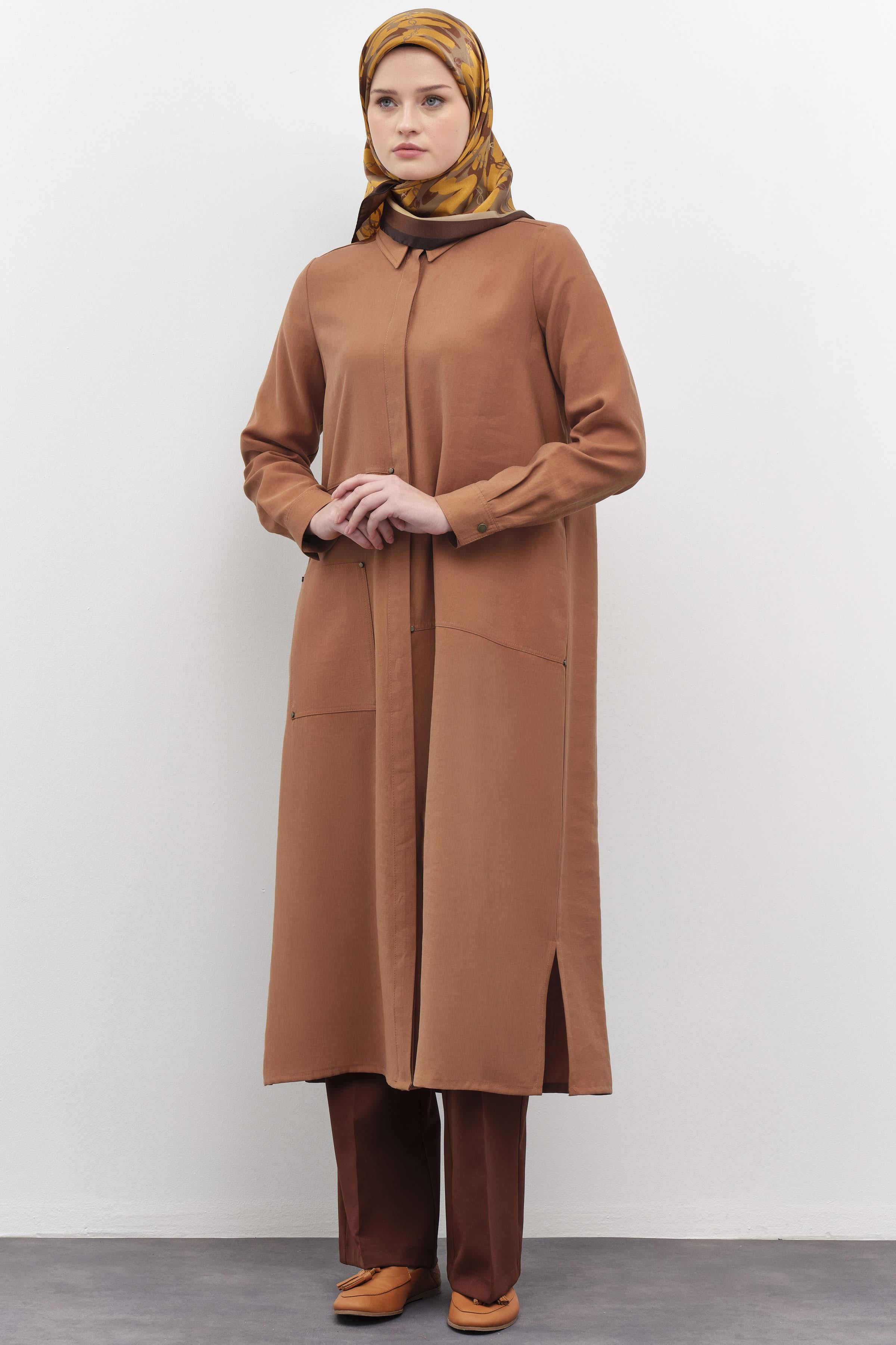 Rivetli Kesik Detaylı Tunik - Taba TUGBA