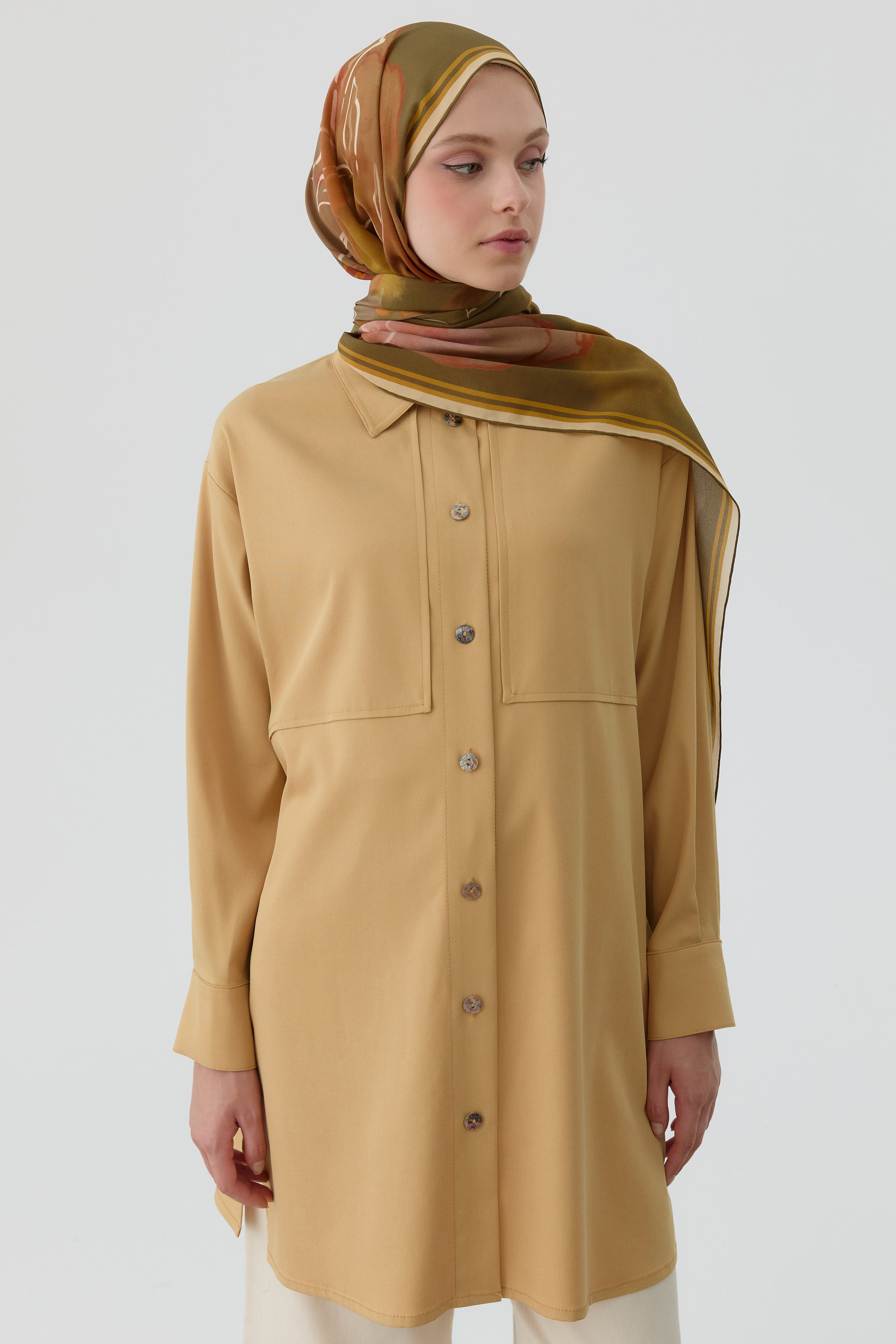 Roba Detaylı Kemerli Tunik - Safran TUGBA