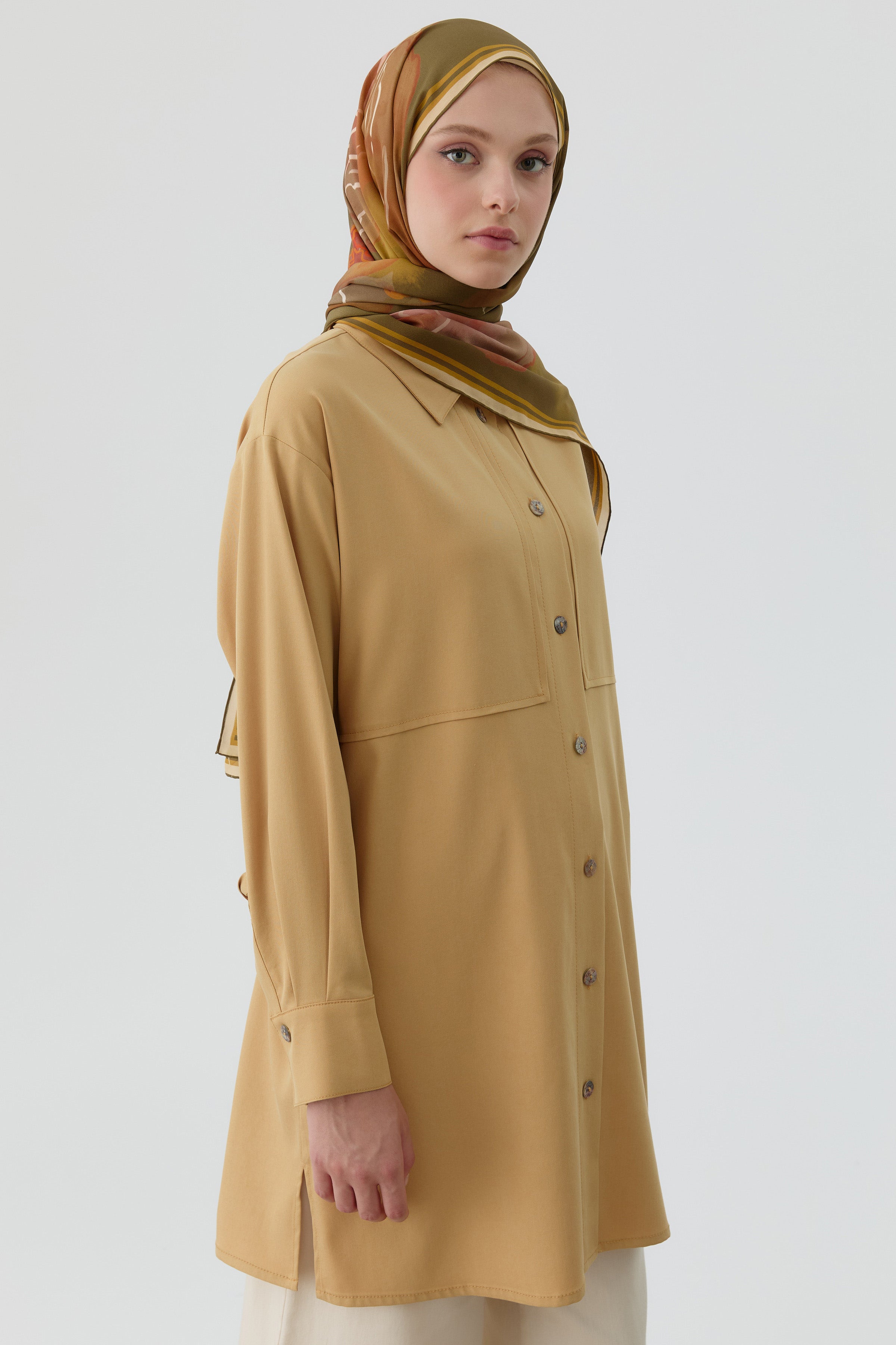 Roba Detaylı Kemerli Tunik - Safran TUGBA