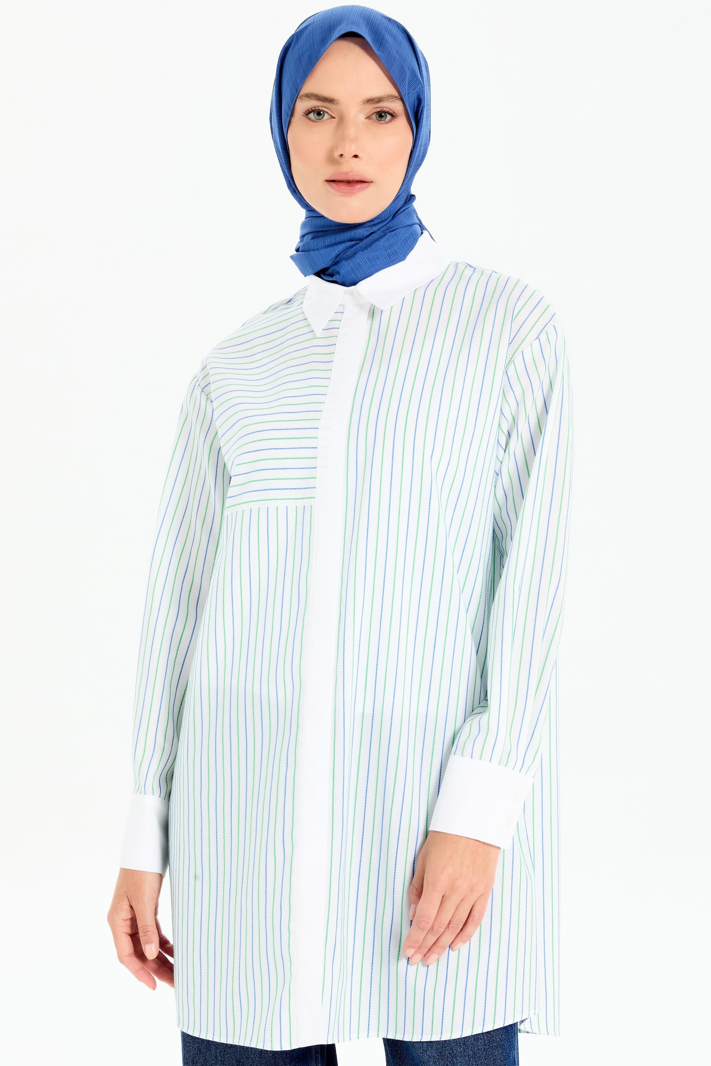 Roba Kesikli Çizgili Tunik - Benetton Yeşili TUGBA