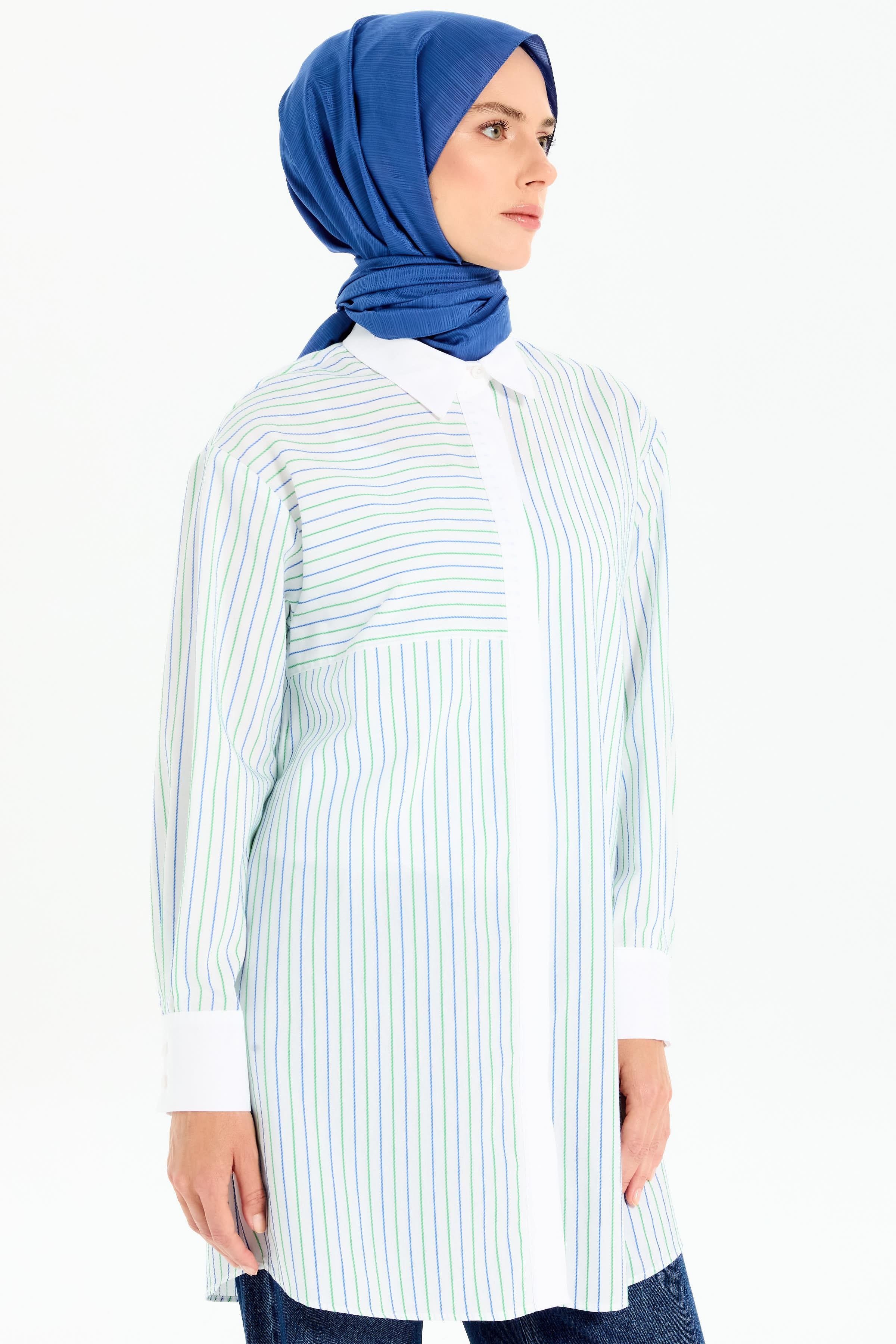 Roba Kesikli Çizgili Tunik - Benetton Yeşili TUGBA