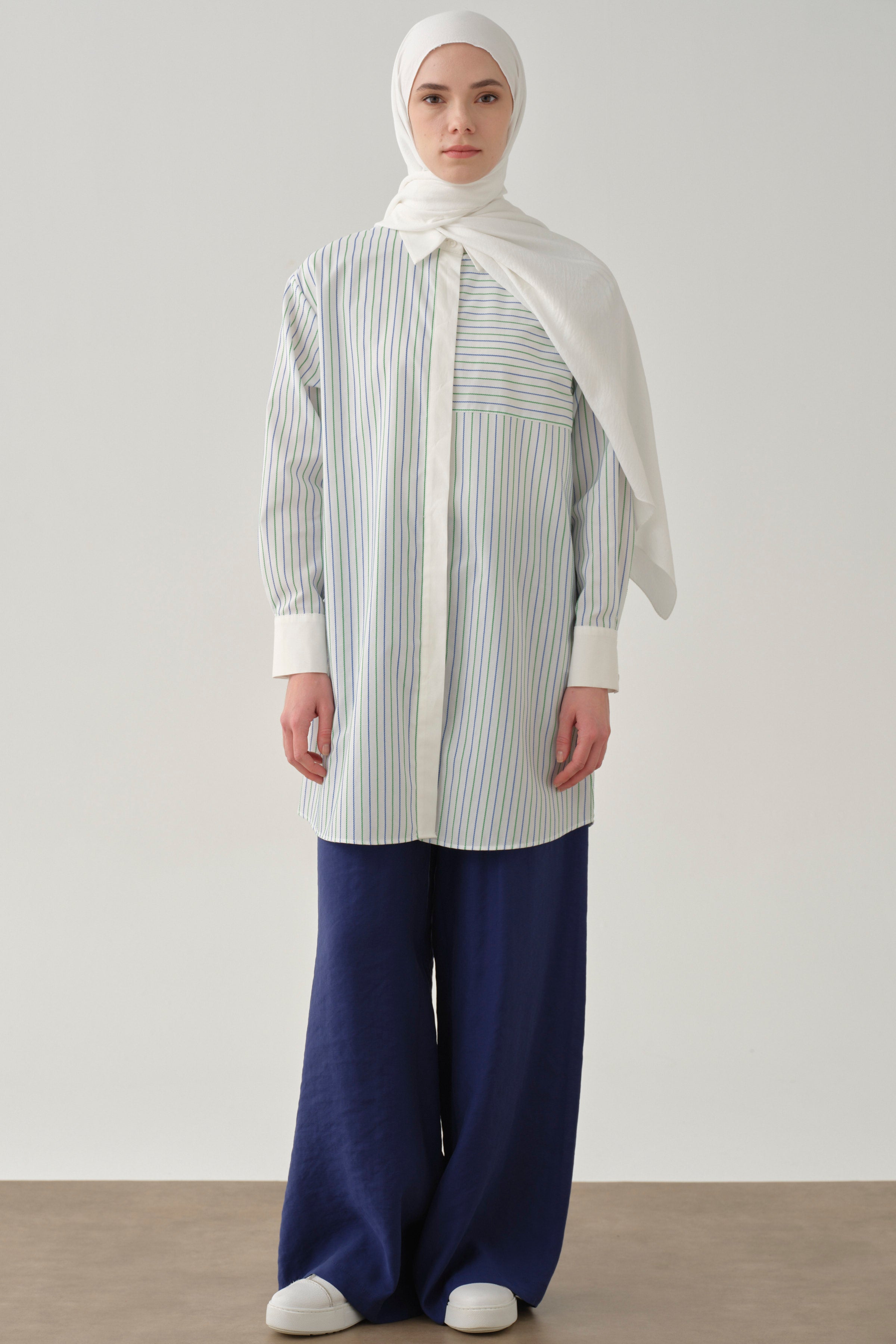 Roba Kesikli Çizgili Tunik - Benetton Yeşili TUGBA