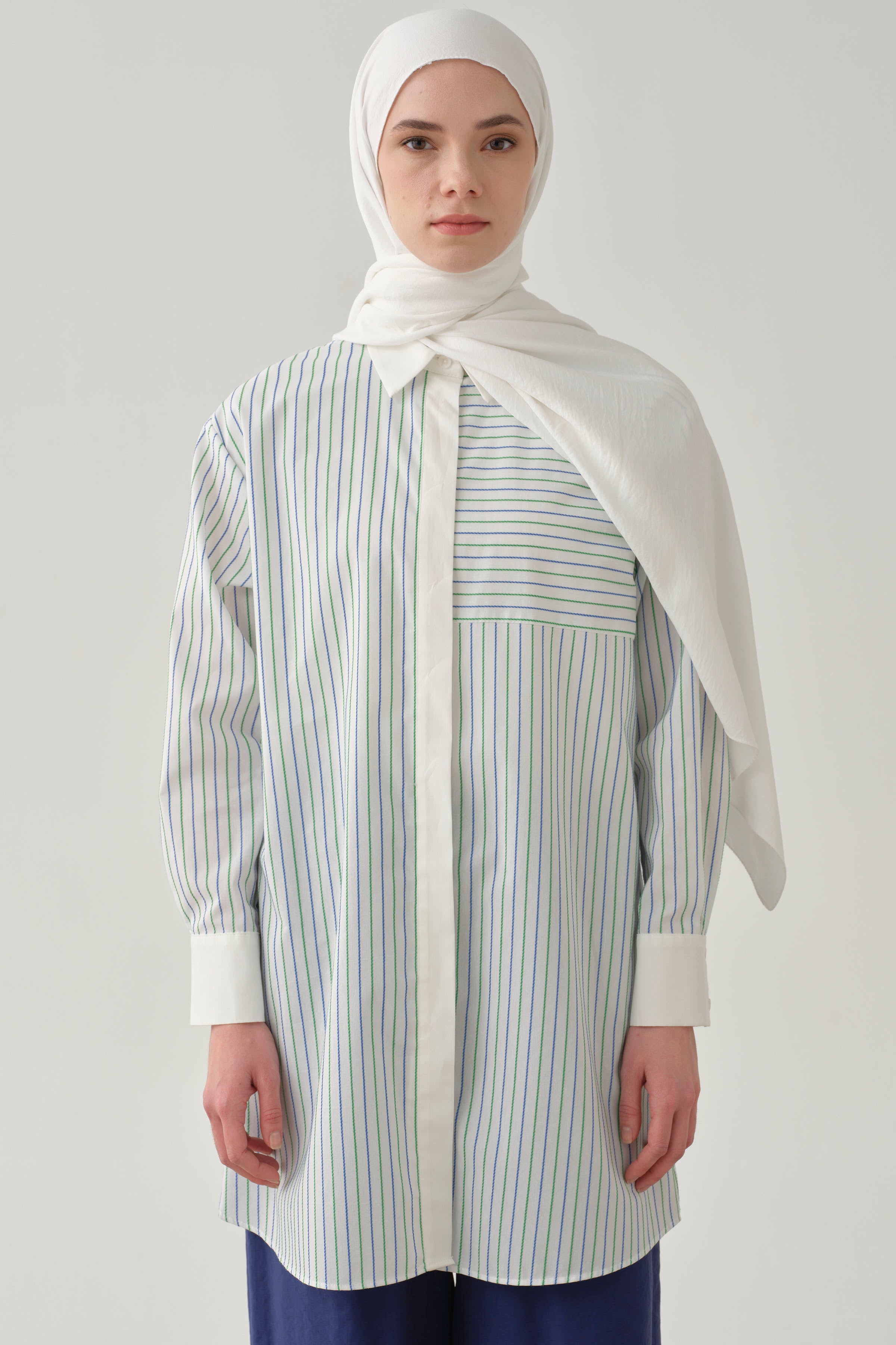 Roba Kesikli Çizgili Tunik - Benetton Yeşili TUGBA