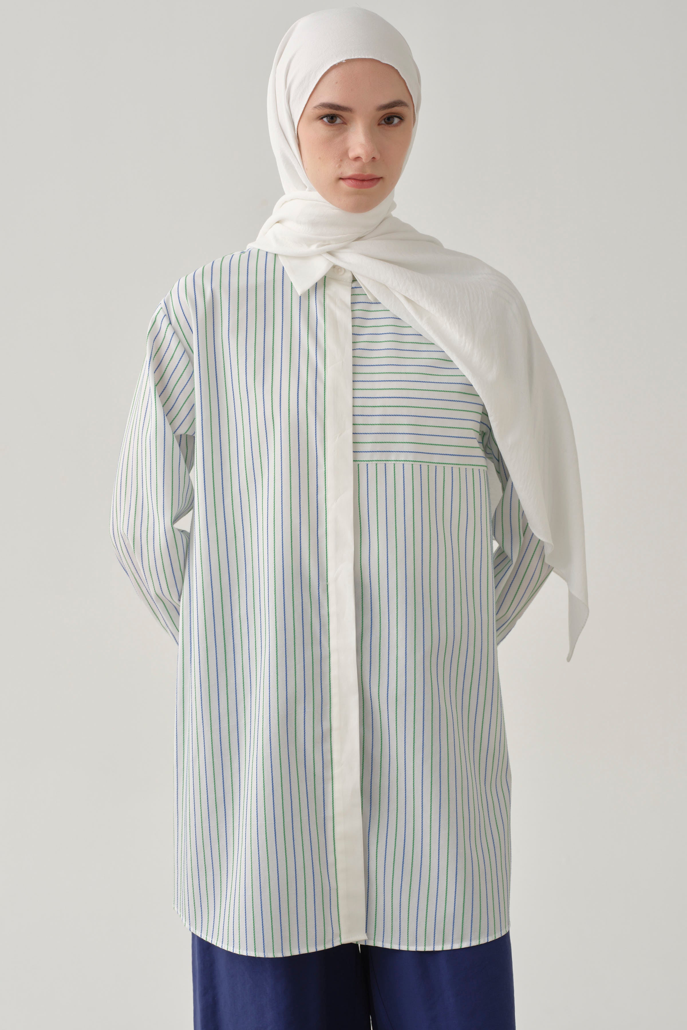 Roba Kesikli Çizgili Tunik - Benetton Yeşili TUGBA