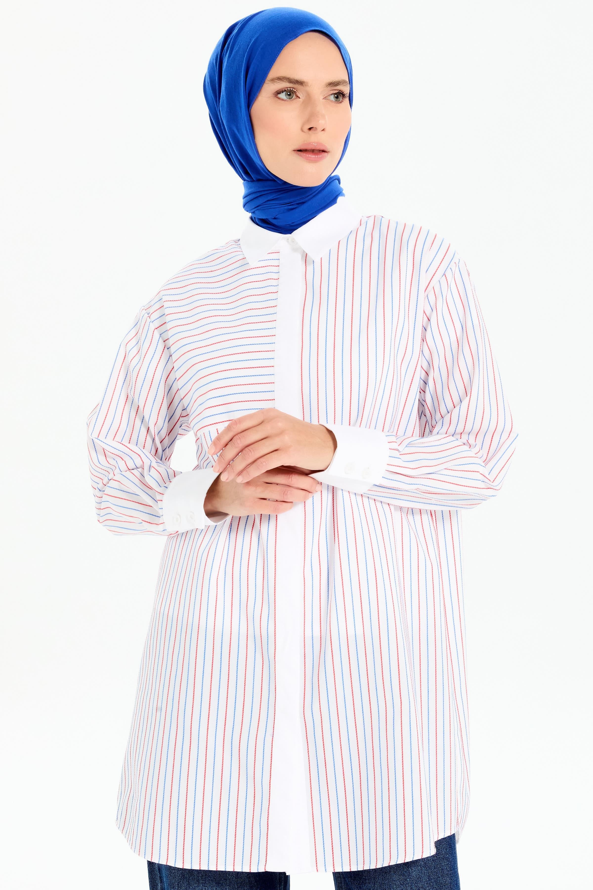 Roba Kesikli Çizgili Tunik - Kırmızı TUGBA