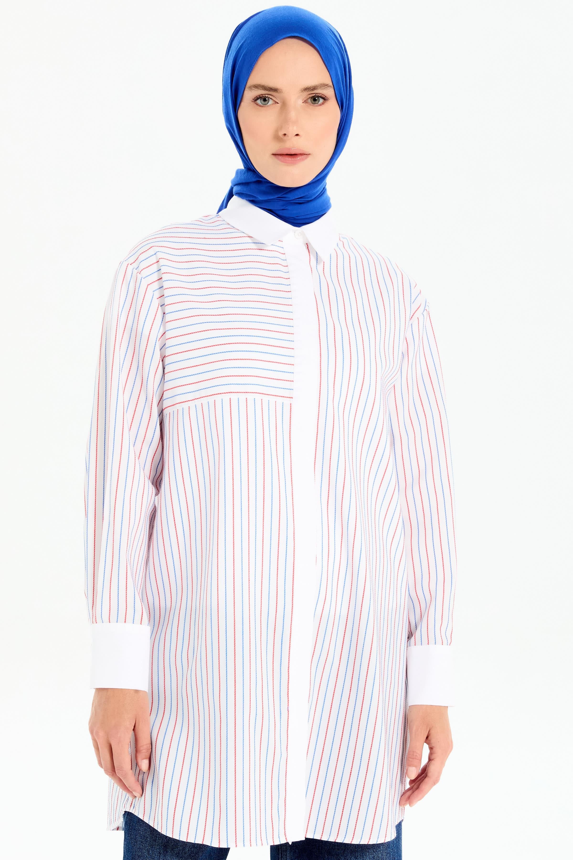 Roba Kesikli Çizgili Tunik - Kırmızı TUGBA