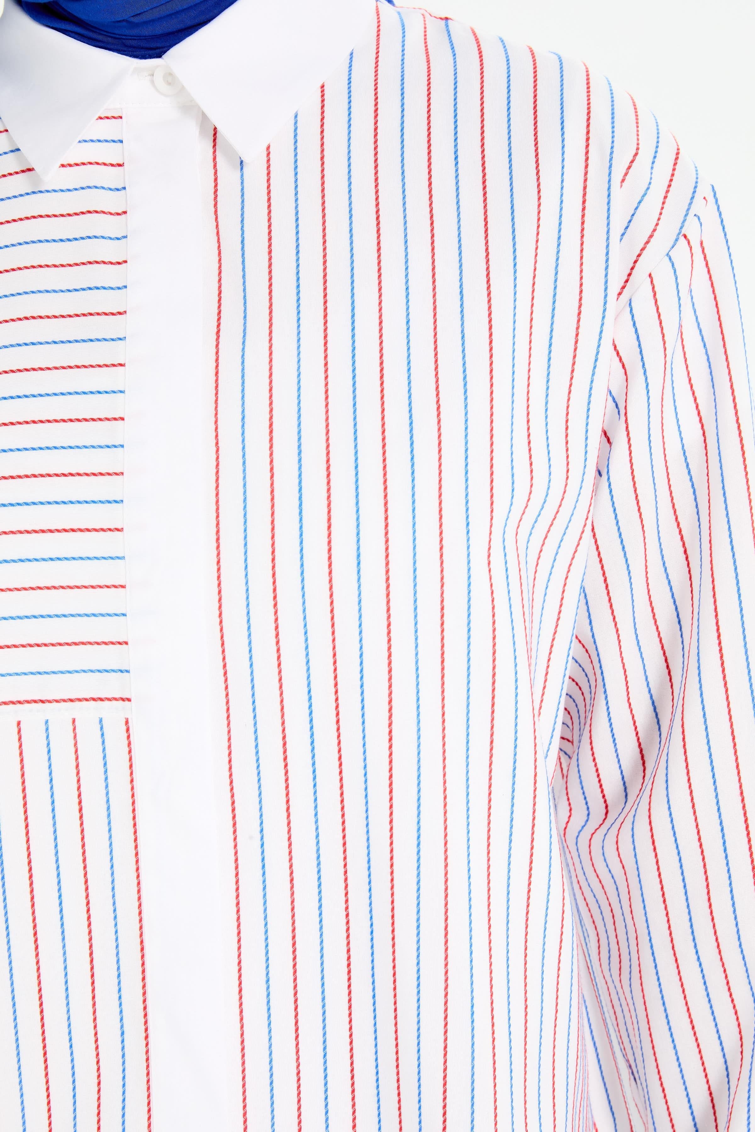 Roba Kesikli Çizgili Tunik - Kırmızı TUGBA