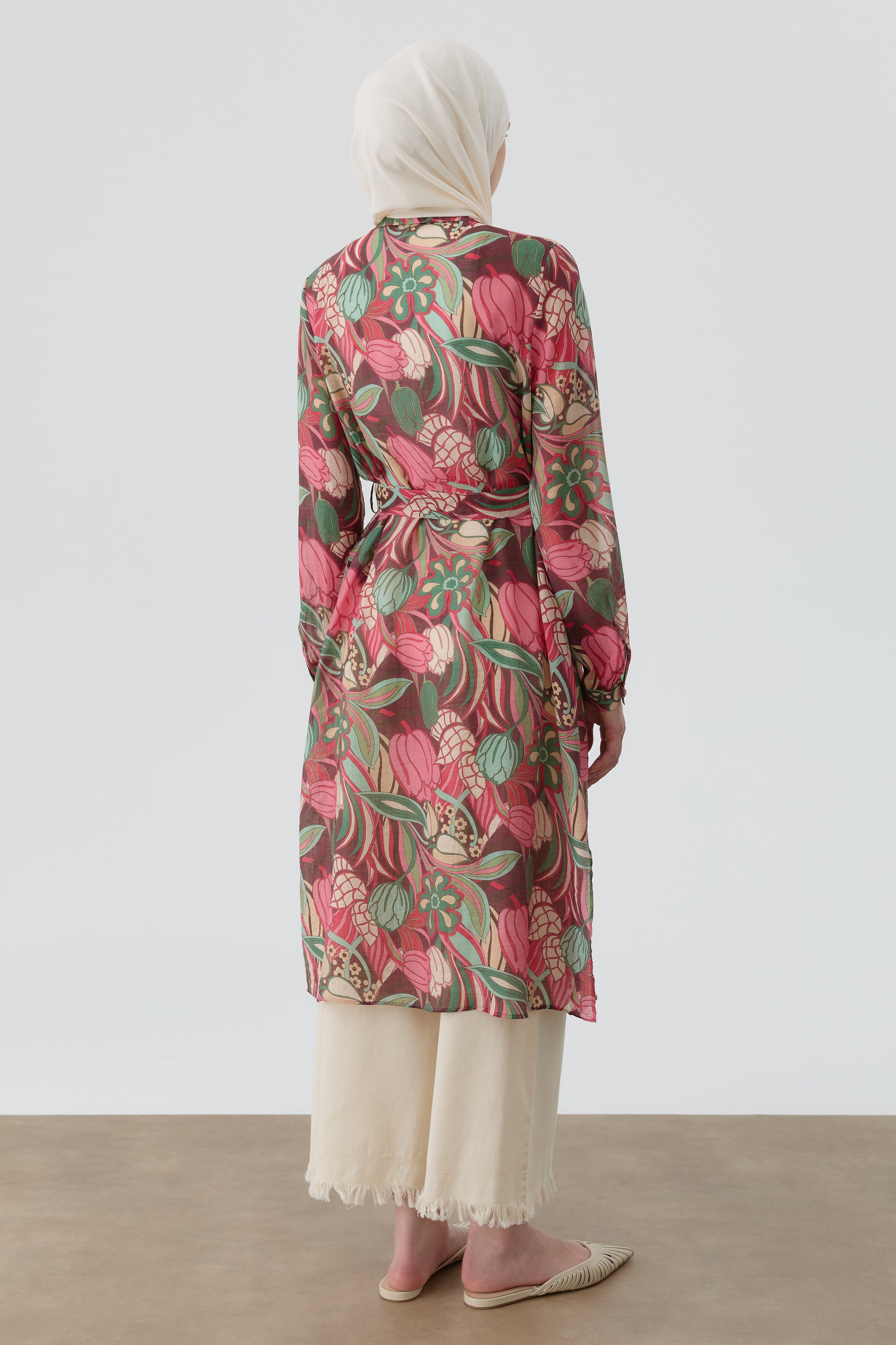 Robalı Çiçek Desenli Tunik - Pembe TUGBA