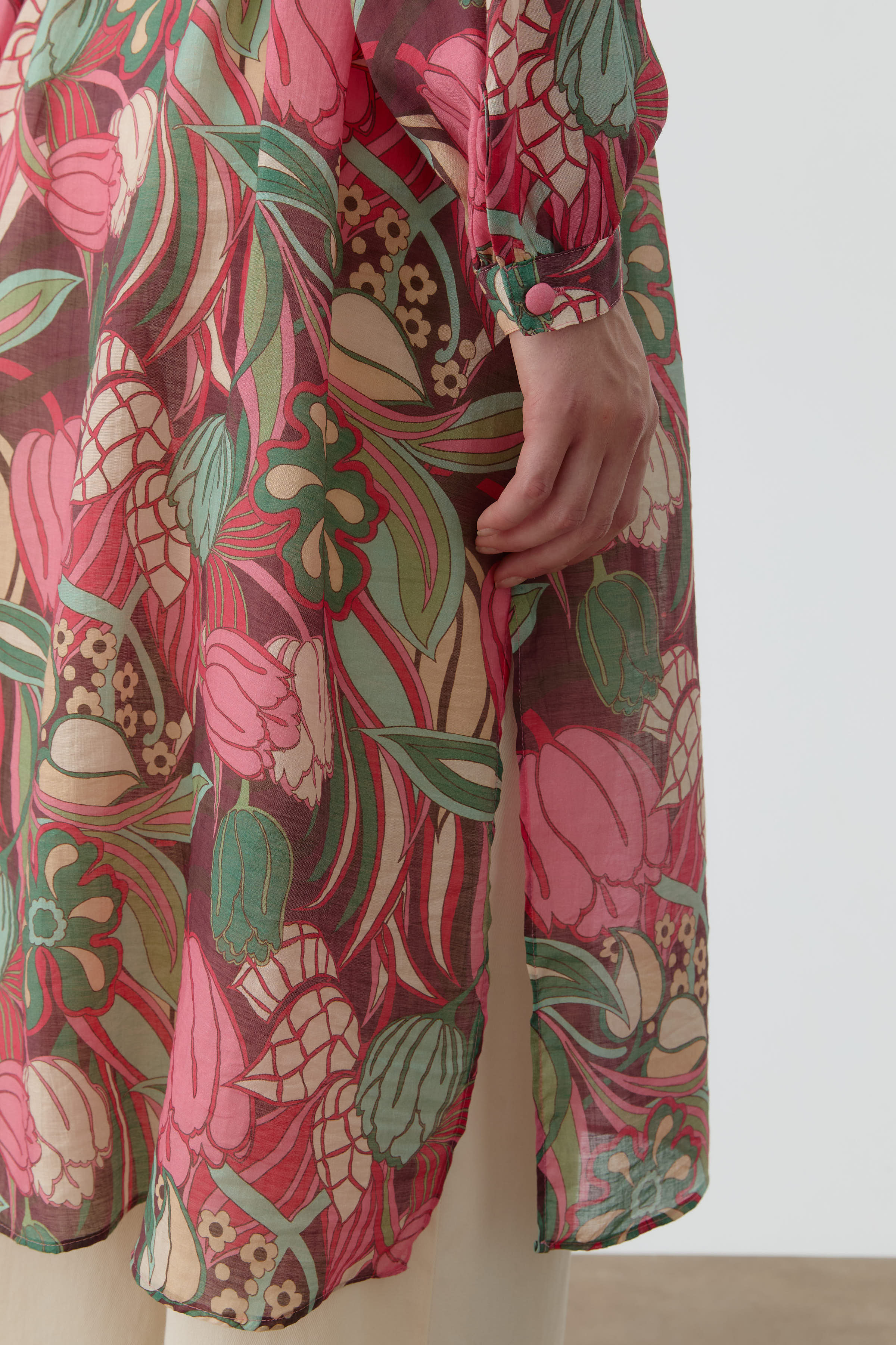 Robalı Çiçek Desenli Tunik - Pembe TUGBA