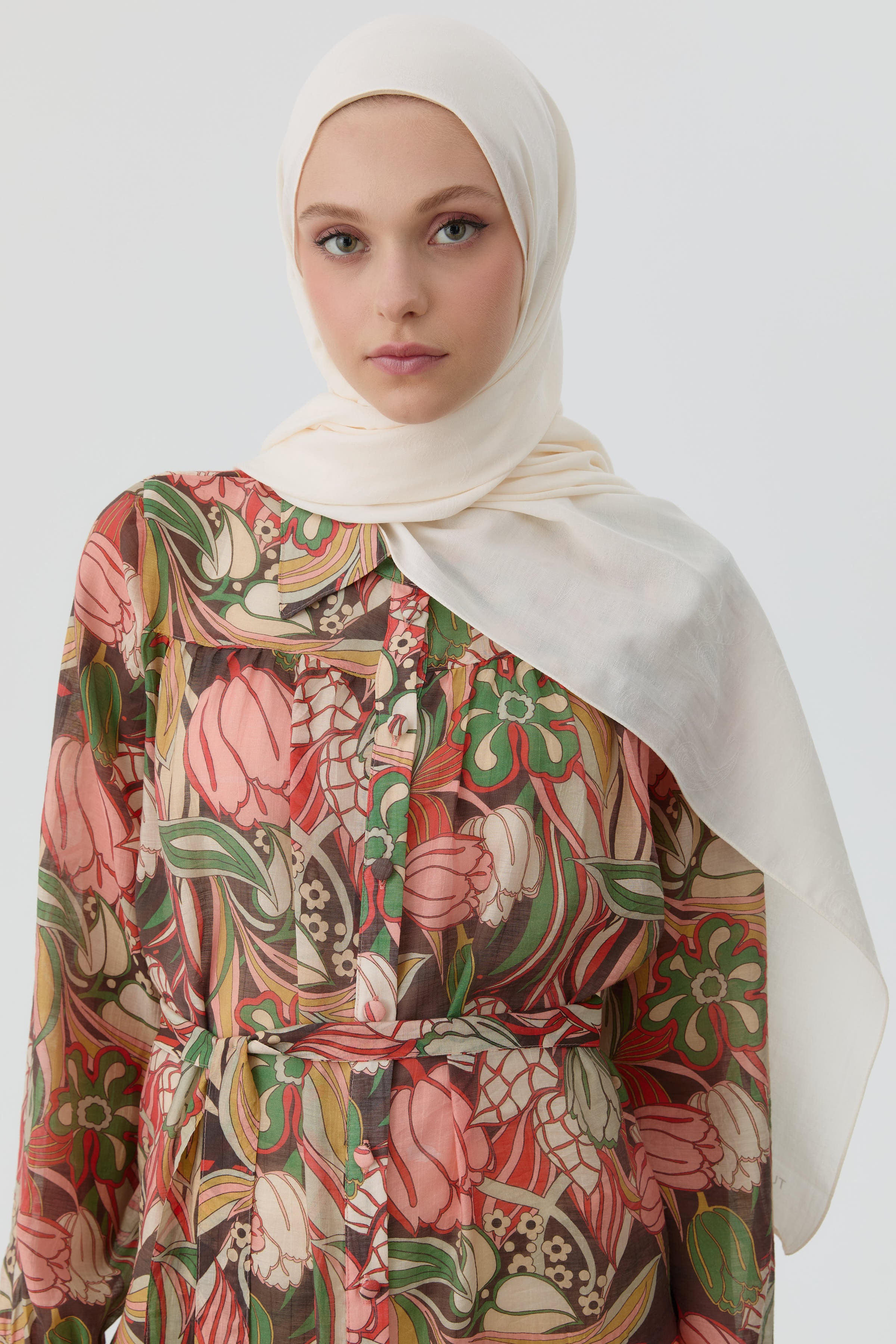 Robalı Çiçek Desenli Tunik - Somon TUGBA