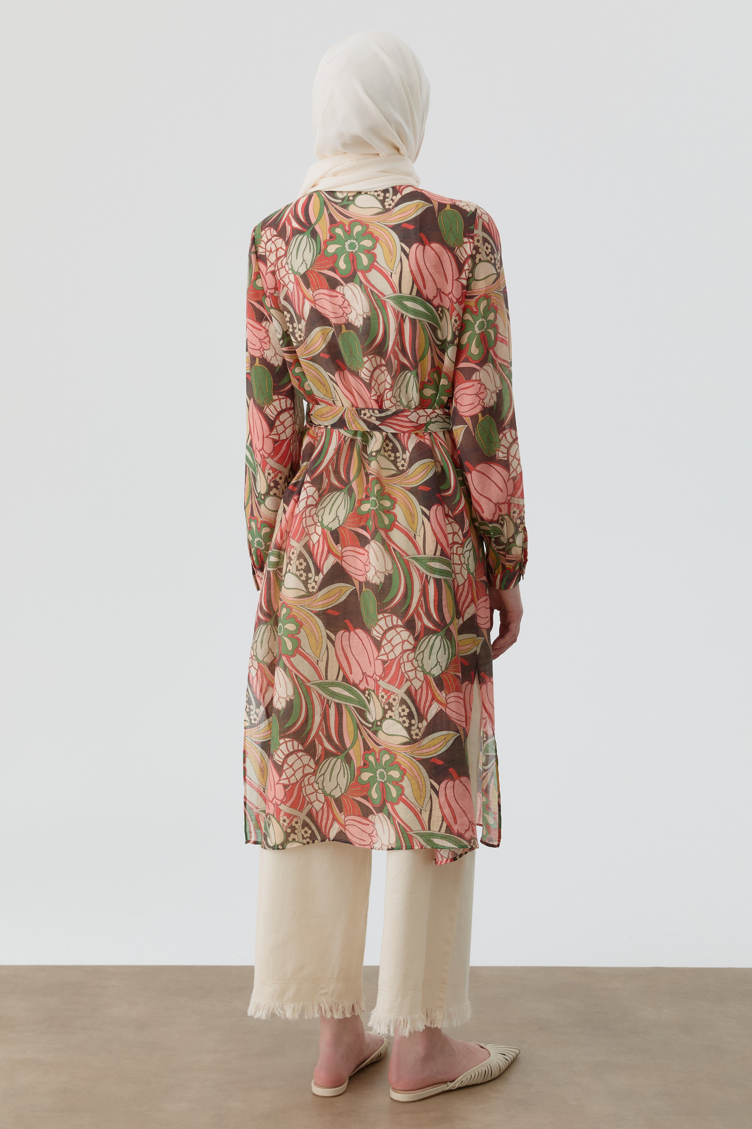 Robalı Çiçek Desenli Tunik - Somon TUGBA