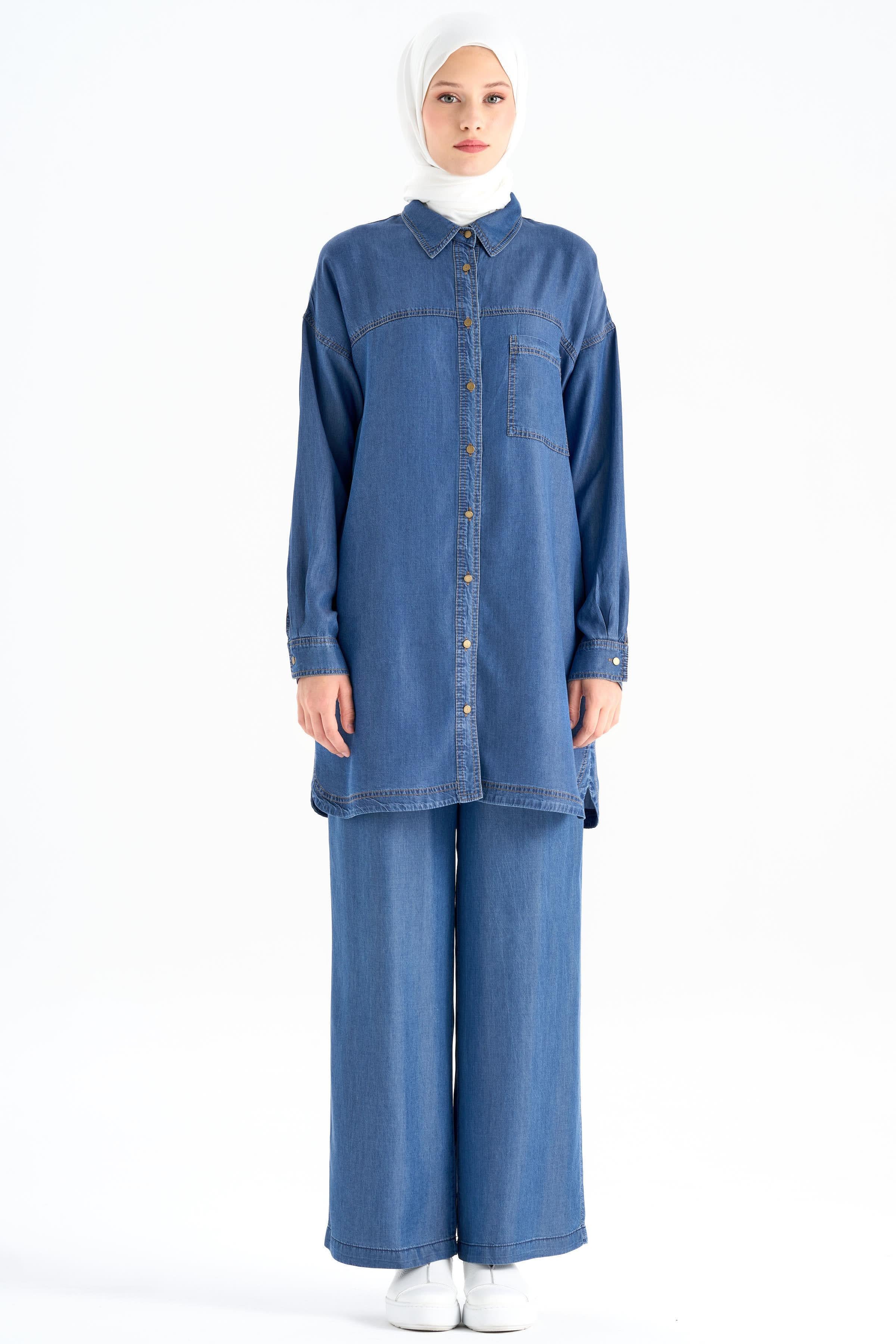 Robalı Denim Tunik - Lacivert TUGBA