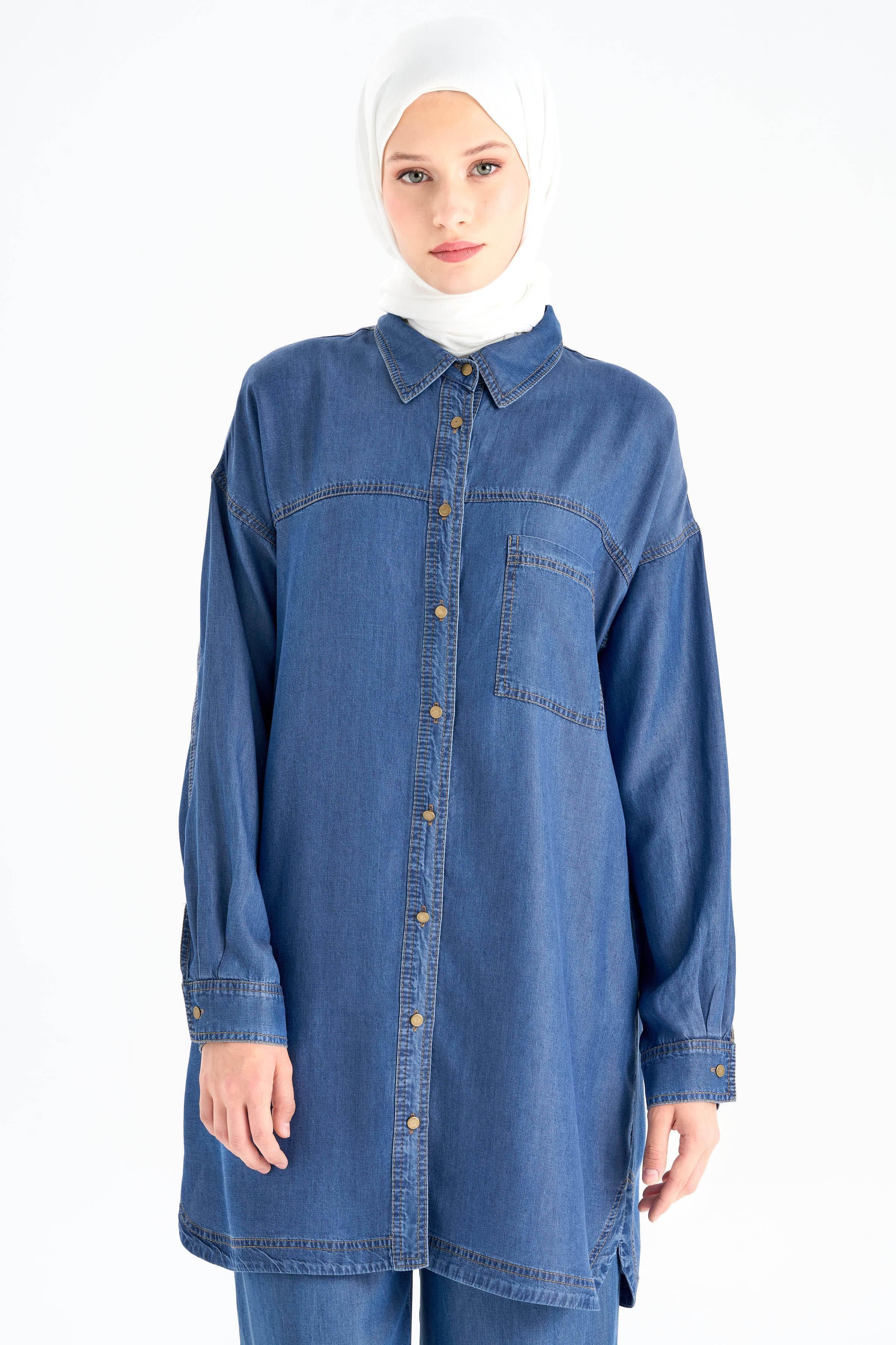 Robalı Denim Tunik - Lacivert TUGBA
