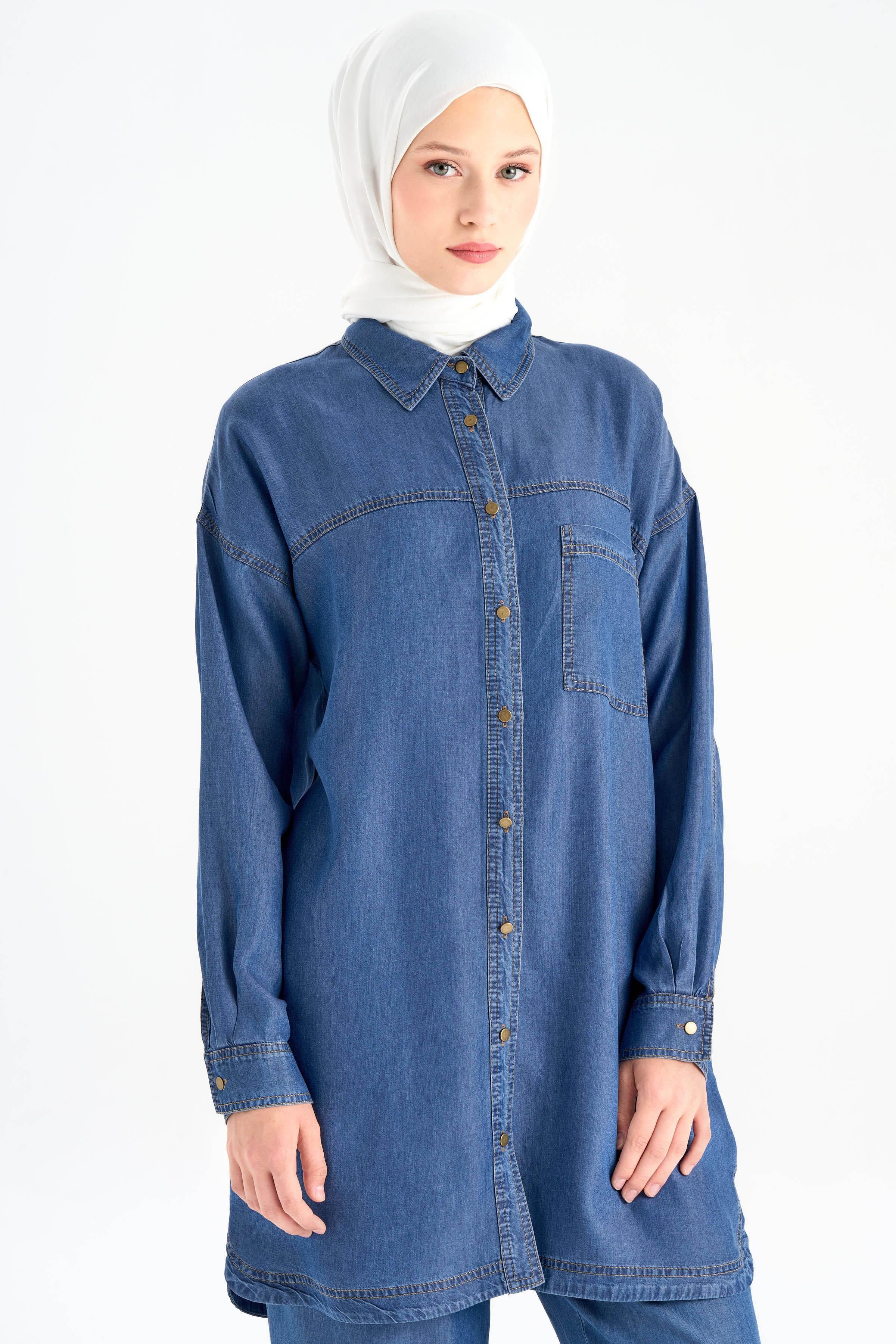 Robalı Denim Tunik - Lacivert TUGBA