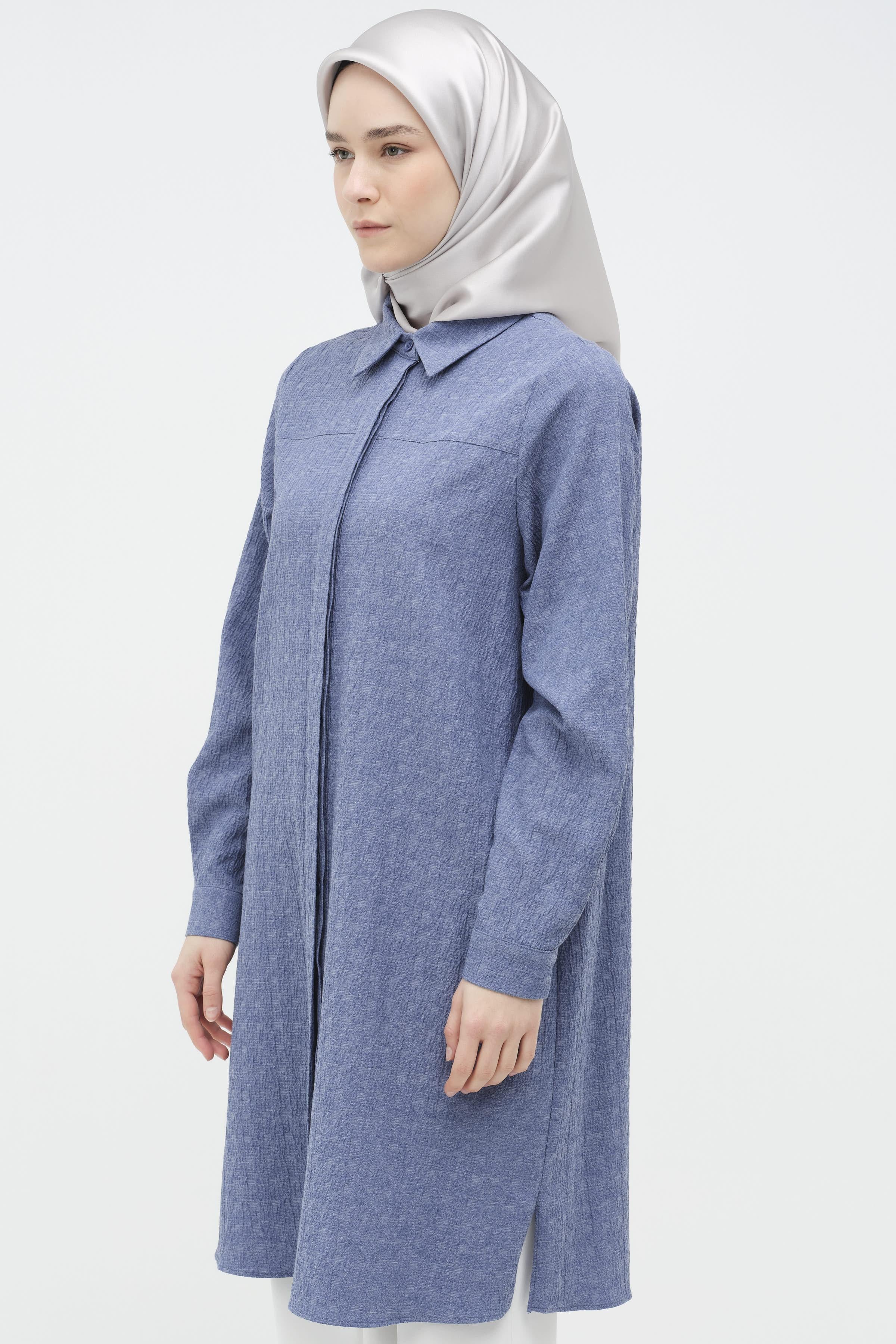 Robalı Gizli Patlı Tunik - İndigo TUGBA