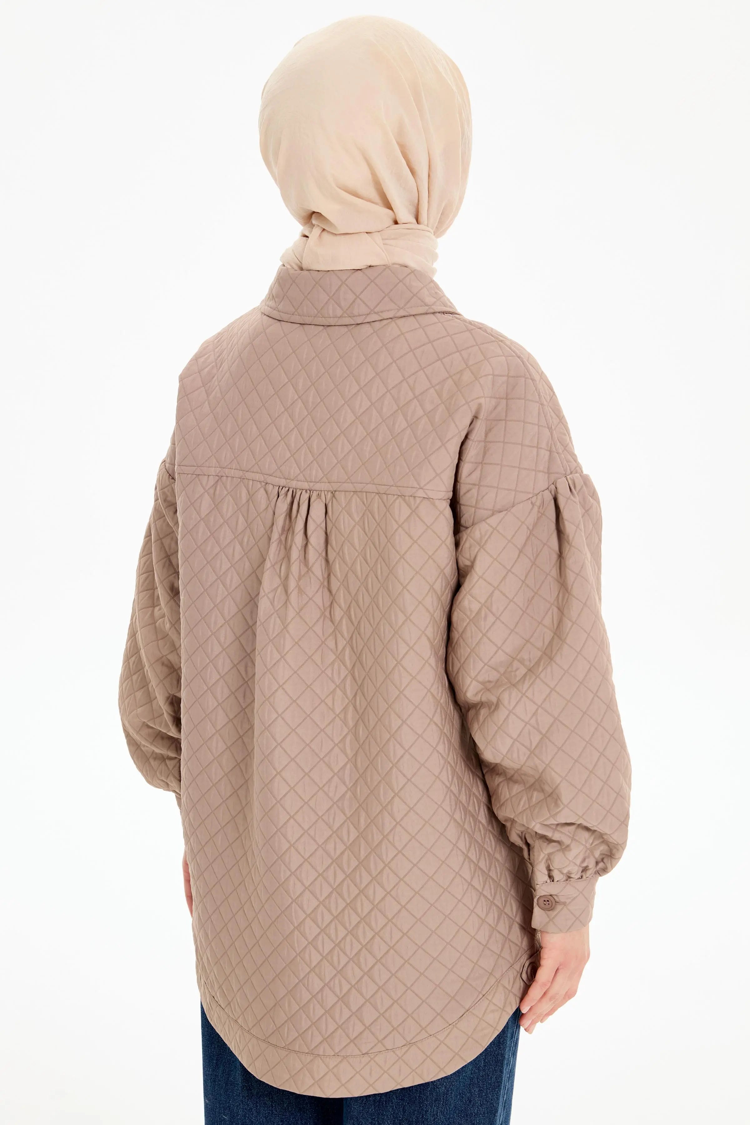 Robalı Kapitone Ceket - Bej TUGBA