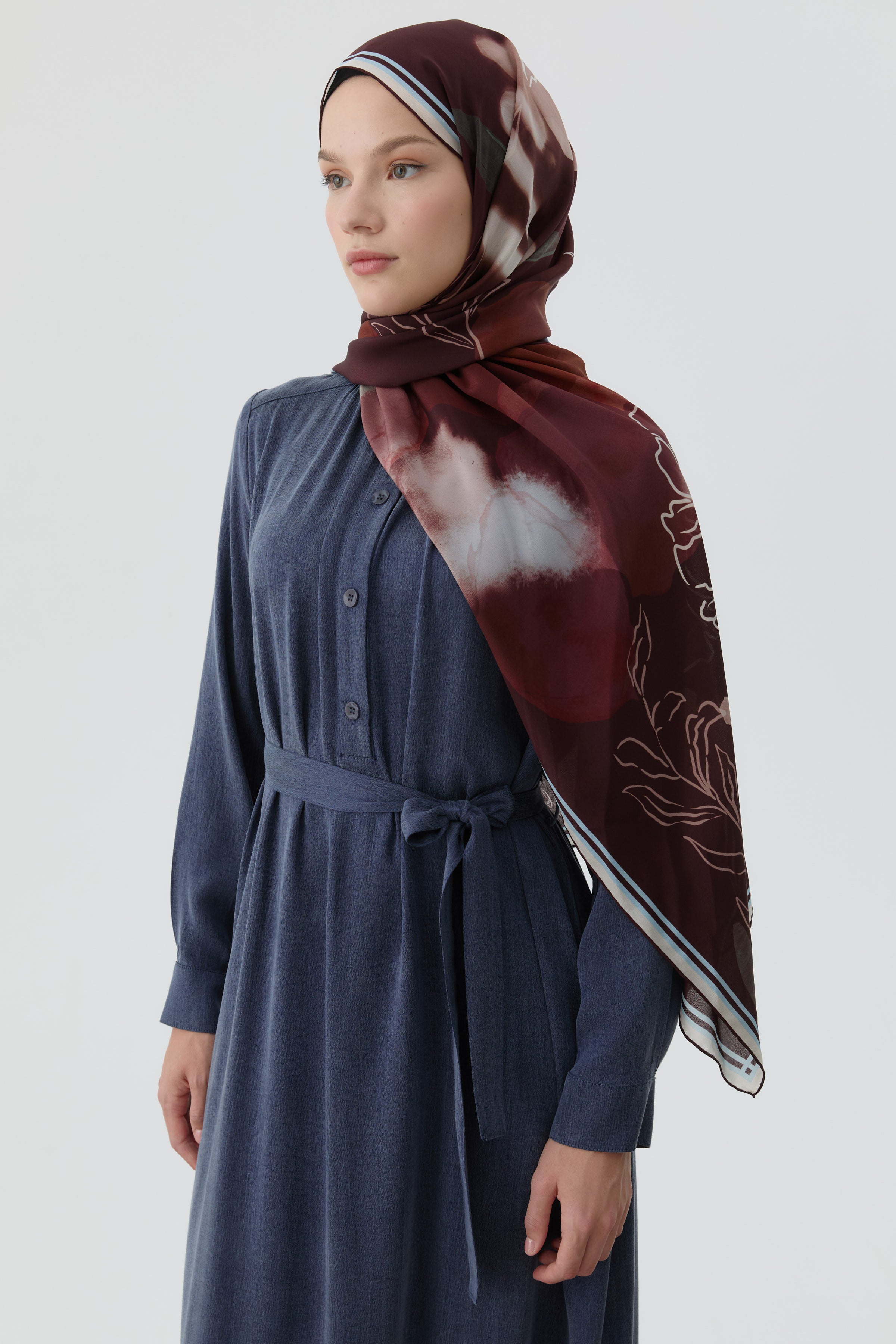 Robalı Kuşaklı Elbise - İndigo TUGBA