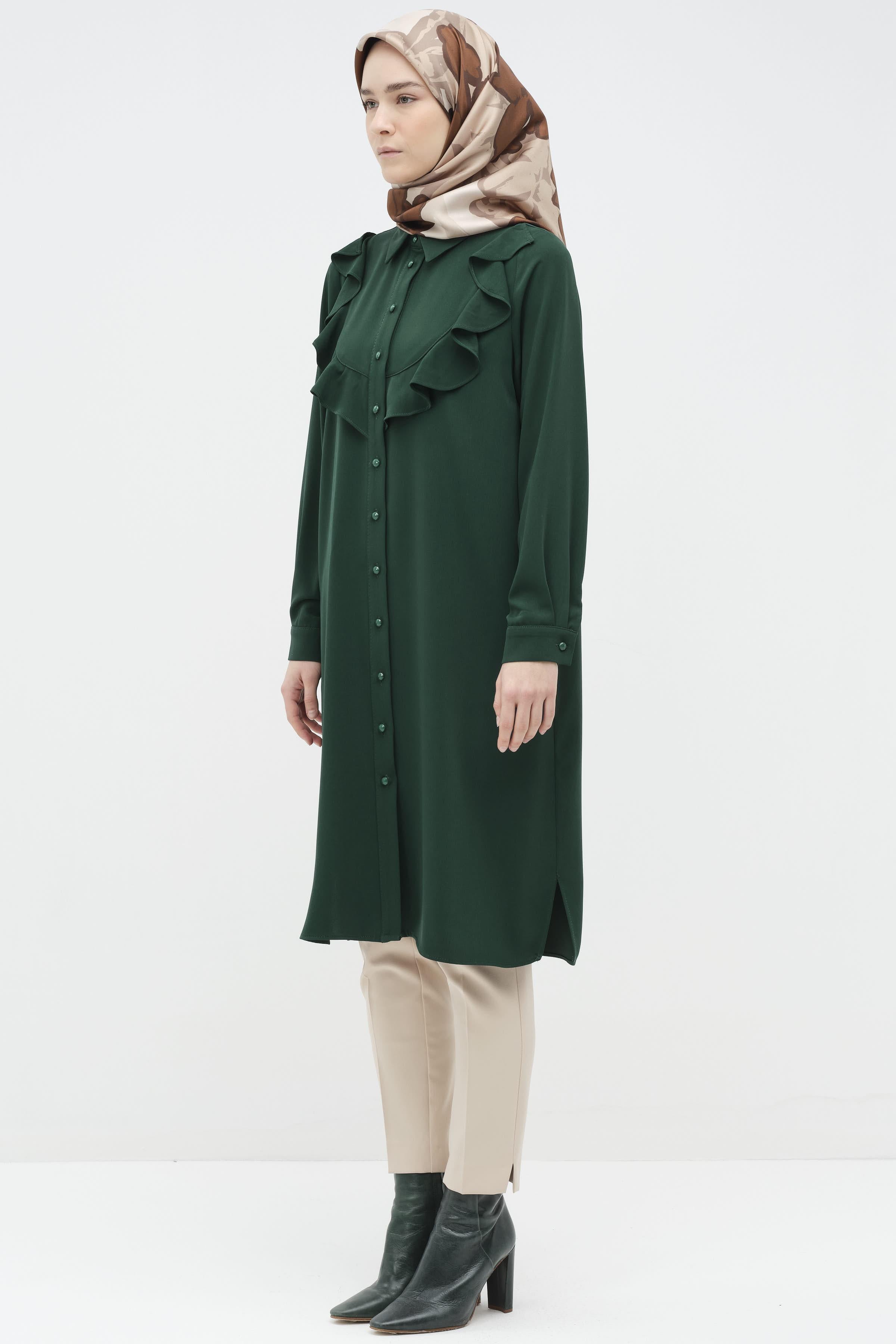 Robalı Volan Detaylı Tunik - Zümrüt TUGBA