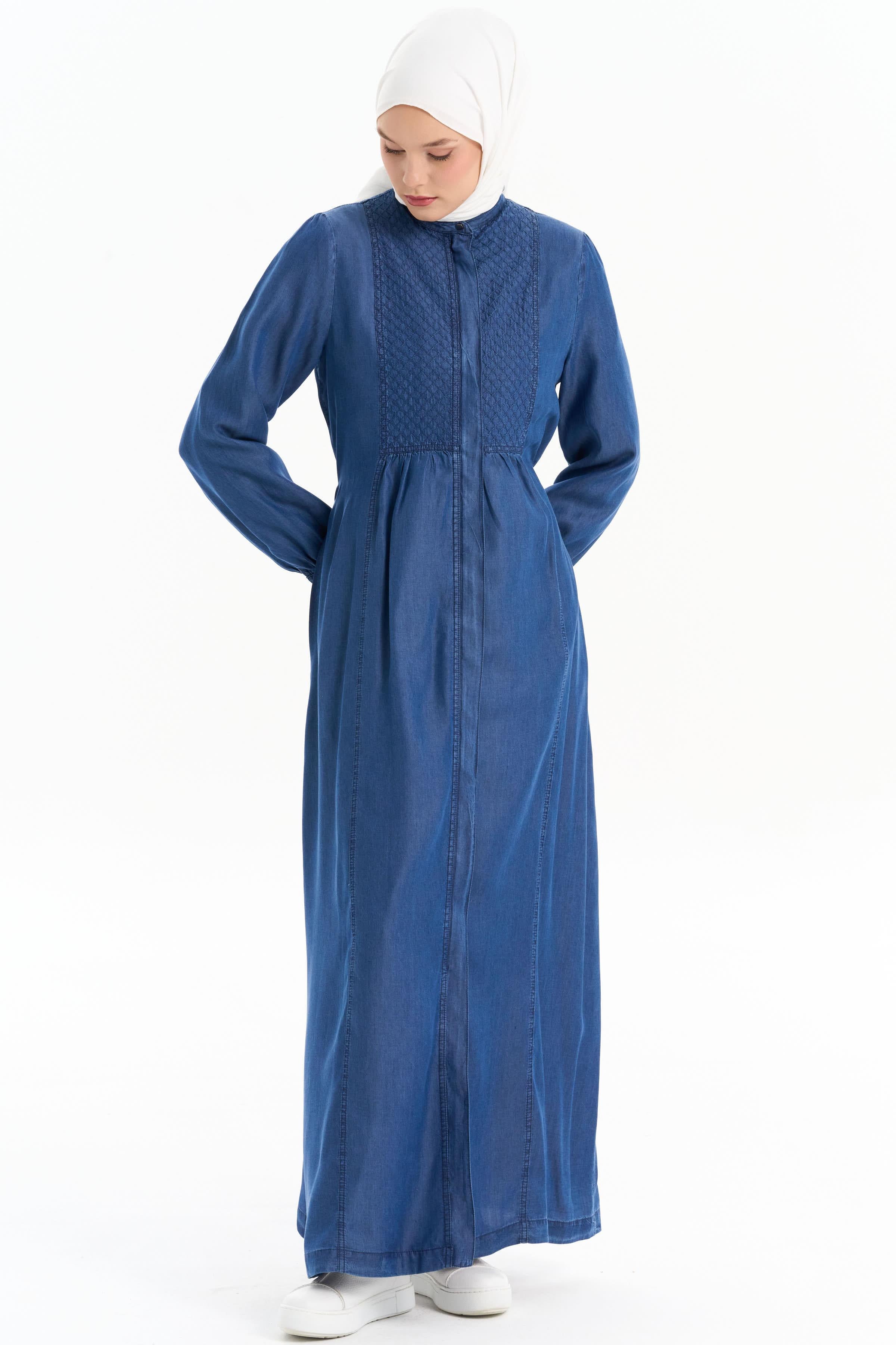 Robası Nakışlı Tencel Pardesü - İndigo TUGBA